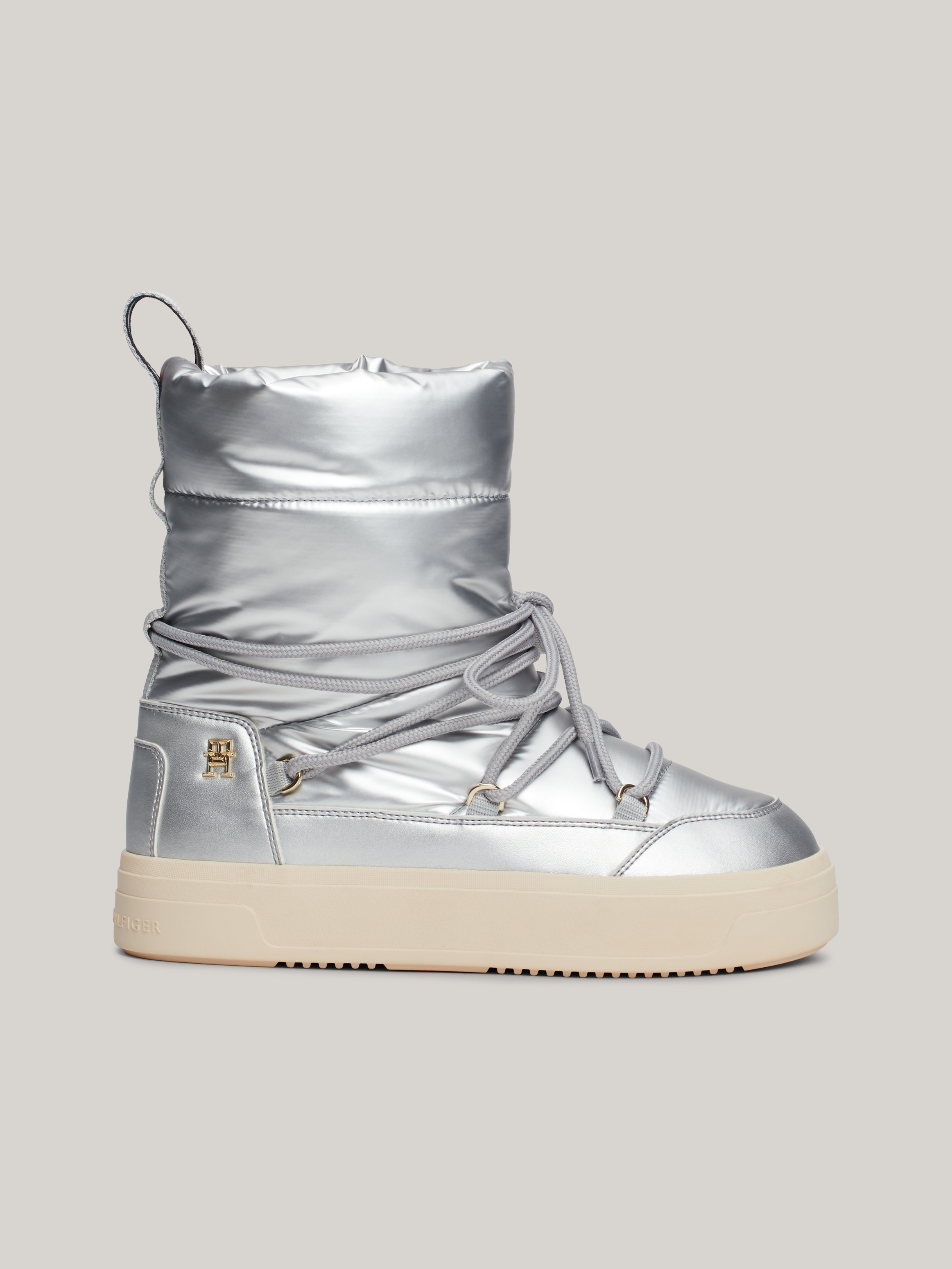 TH Monogram Metallic Lace-Up Snow Boots