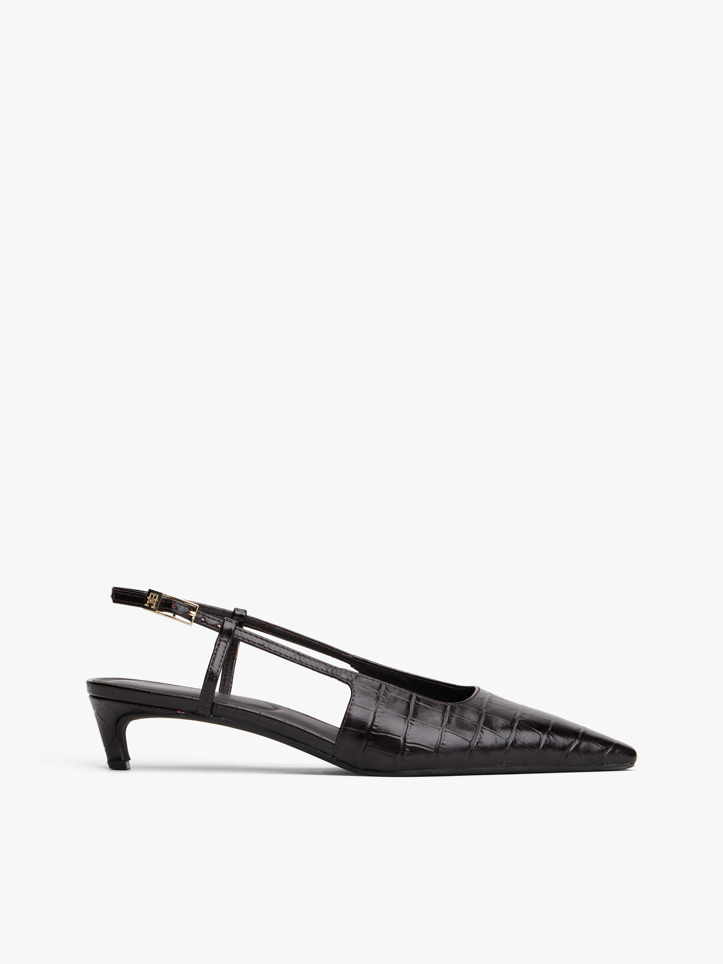 Croco-Print Slingback Kitten Heels With Leather
