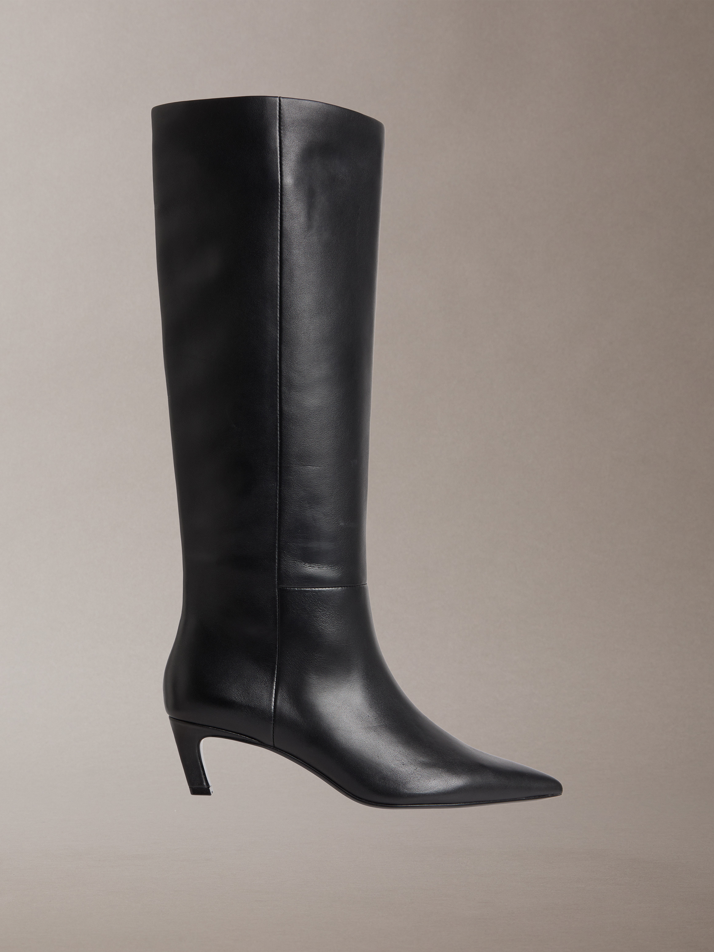 Leather Kitten Heel Tall Zip Boots