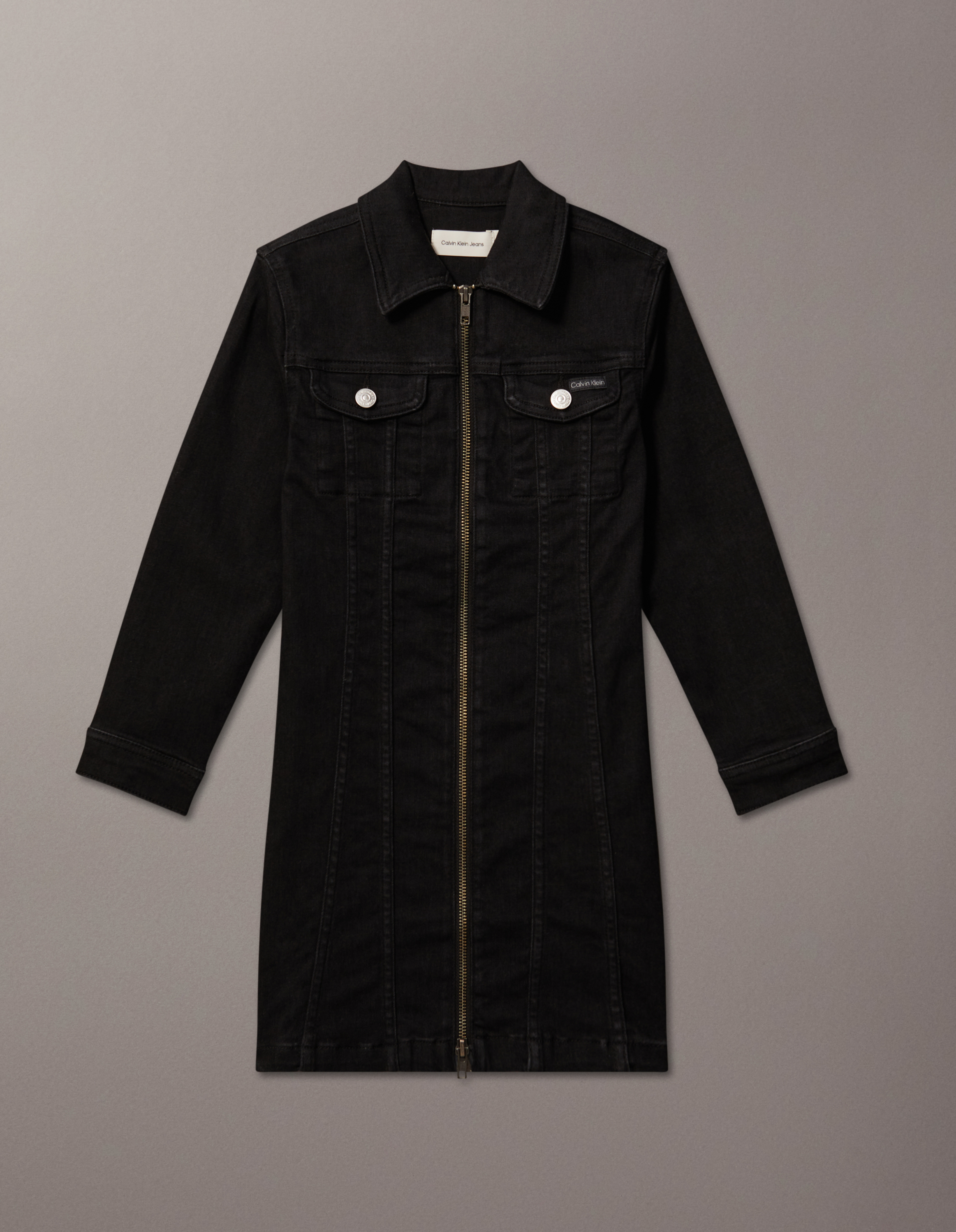 Double Zip Long Sleeve Denim Dress