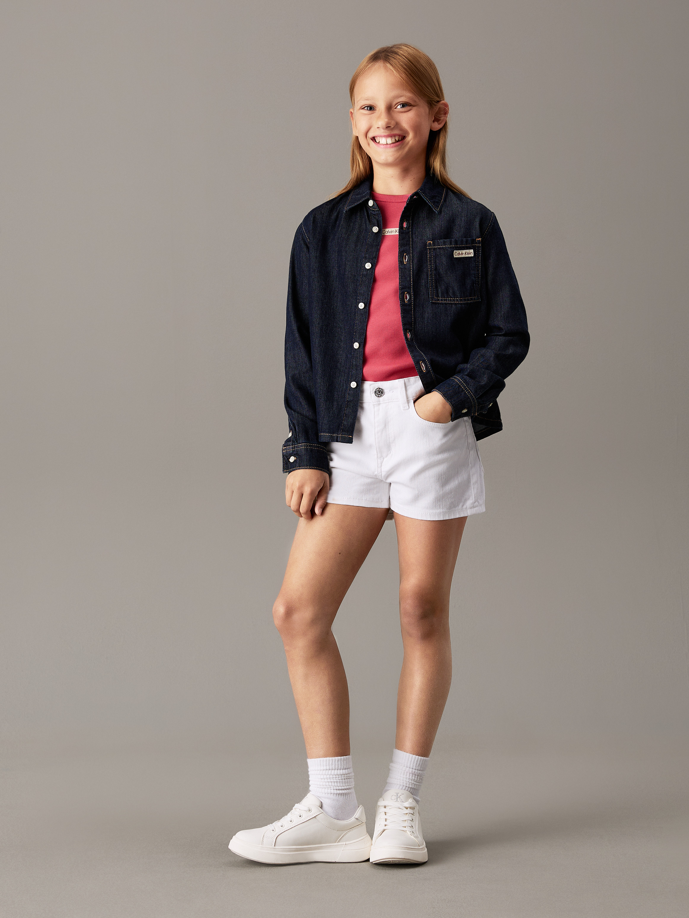 Girls High Rise Relaxed Denim Shorts