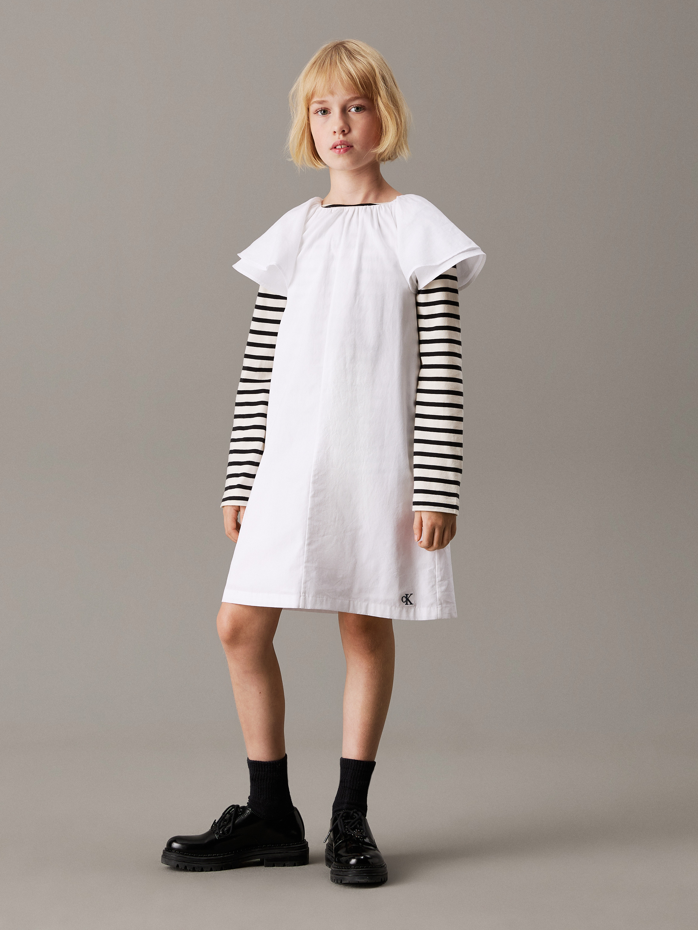 Girls Loose Poplin Ruched Dress