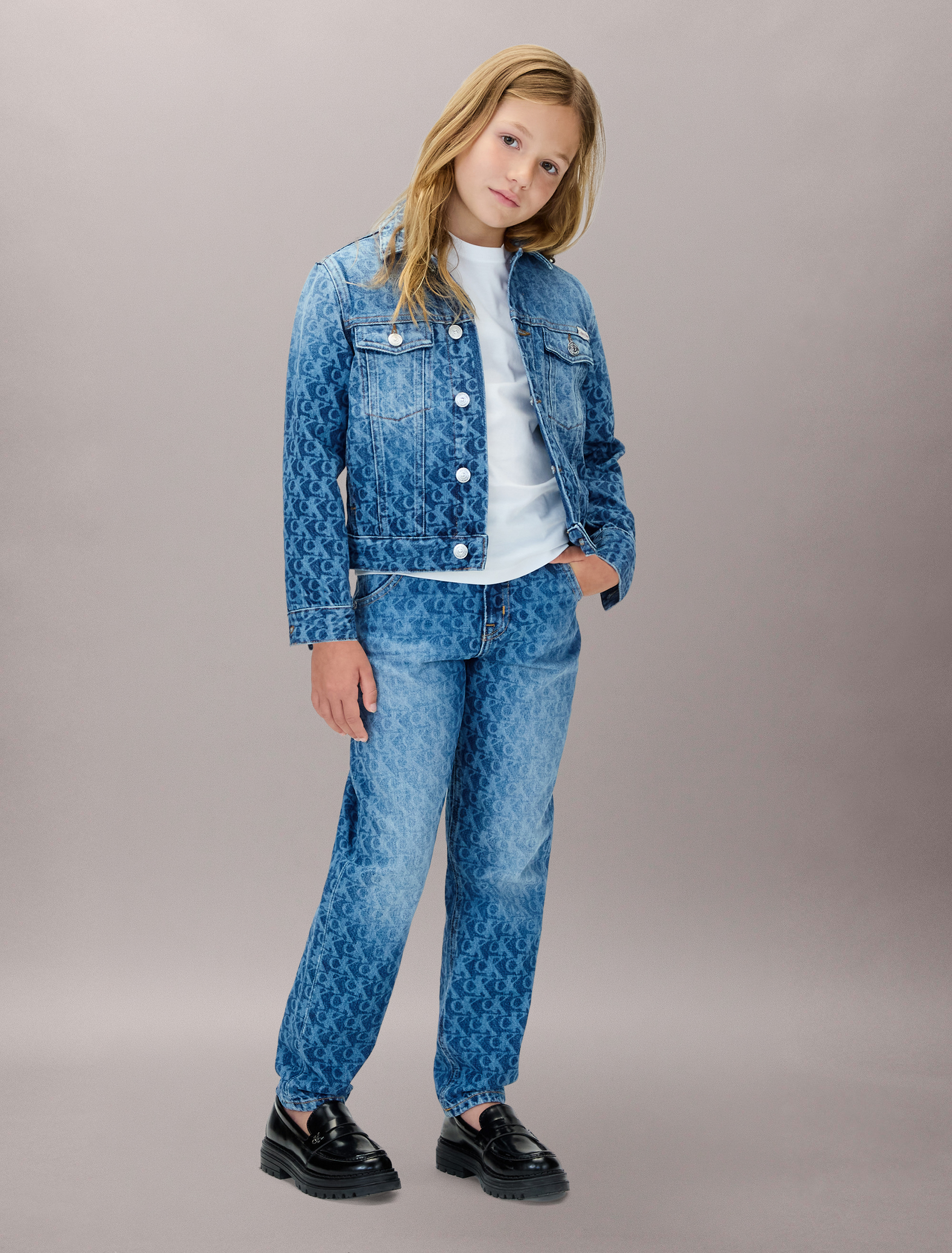 Girls Barrel Leg Logo Jeans