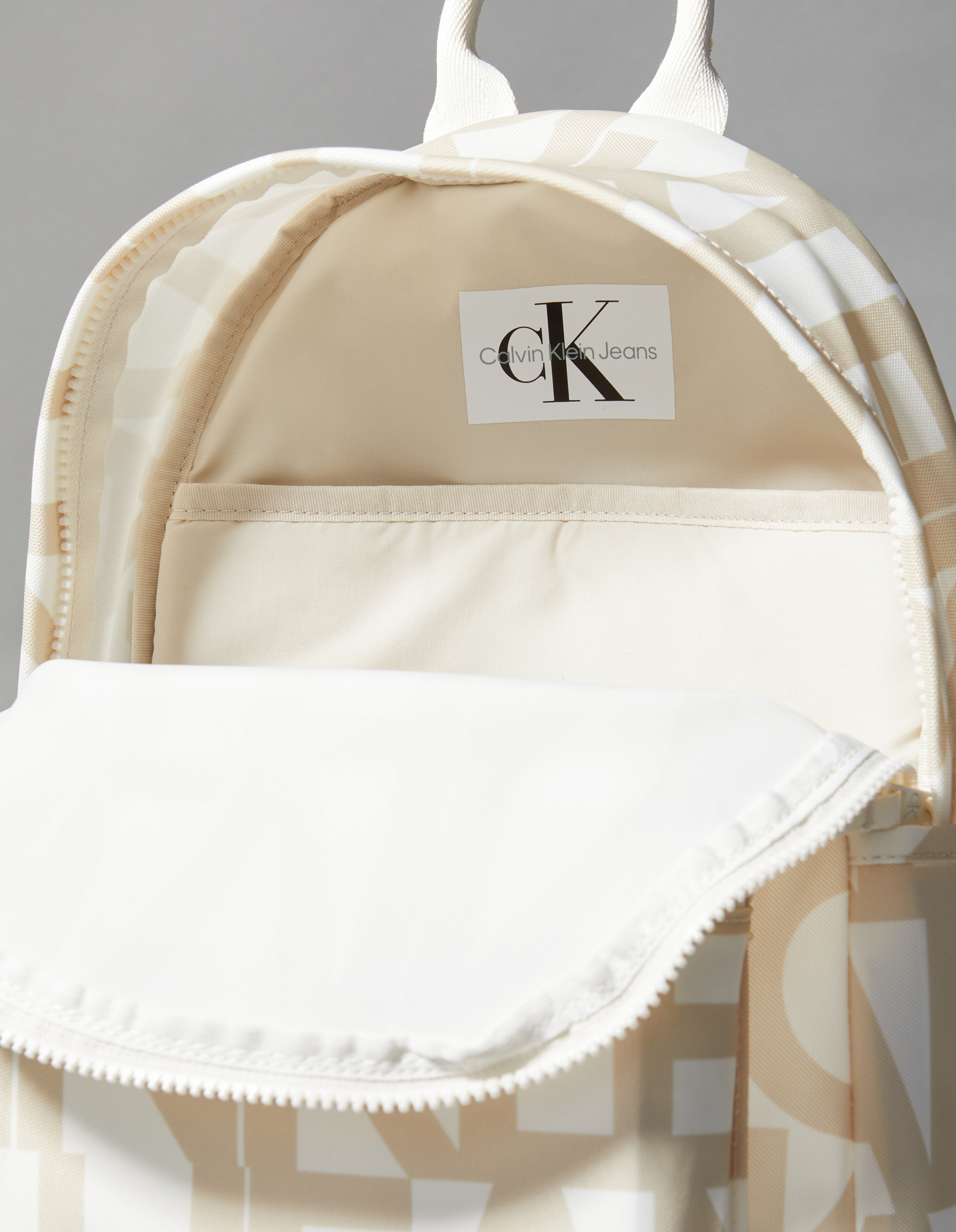 Calvin Klein White & Tan Logo Canvas Backpack Calvin Klein Monogram Logo Backpack White Tan | eBay main image 4