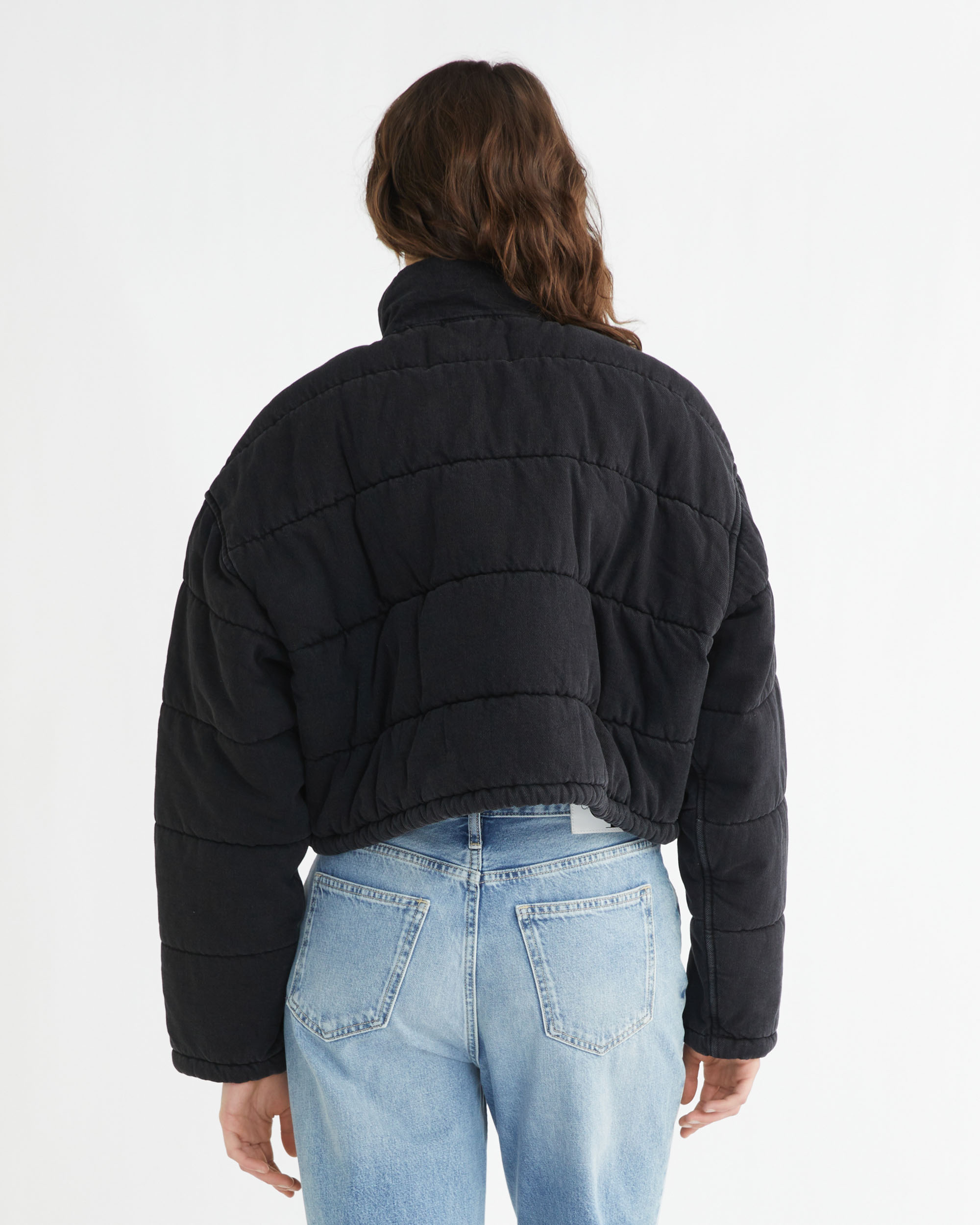 ★正規品★ 【 JEANS】 Cropped Satin Puffer Jacket Cropped Denim Puffer Jacket | Calvin Klein