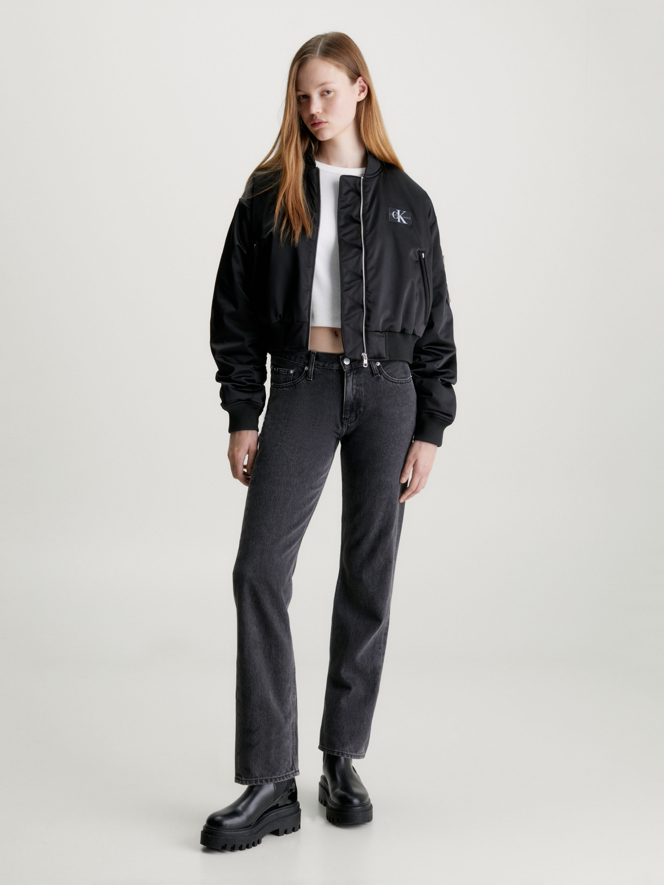 Cropped Satin Bomber Jacket | Calvin Klein Cropped Satin Bomber Jacket | Calvin Klein