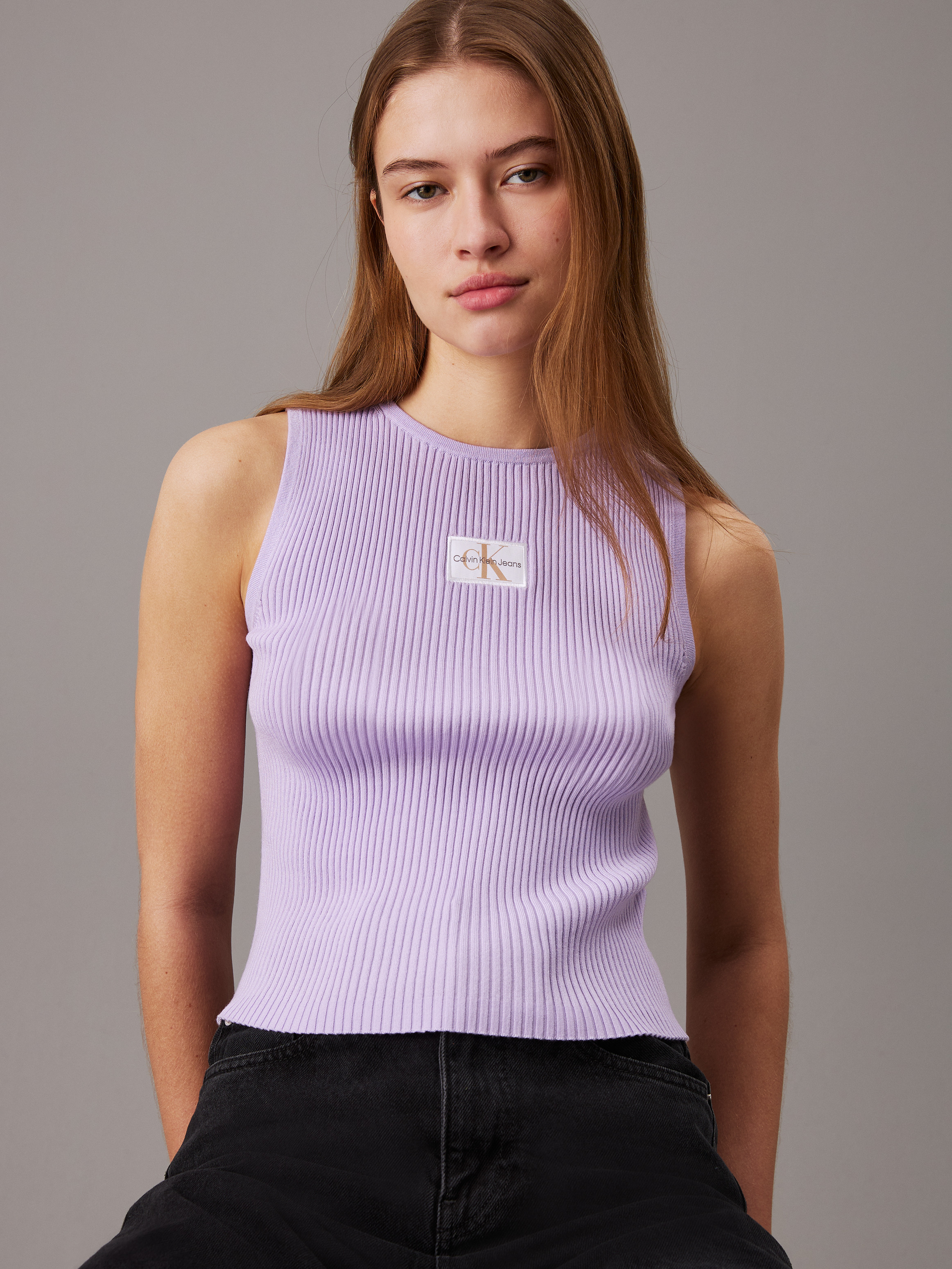 Ribbed Monogram Logo Sweater Tank Top | Calvin Klein