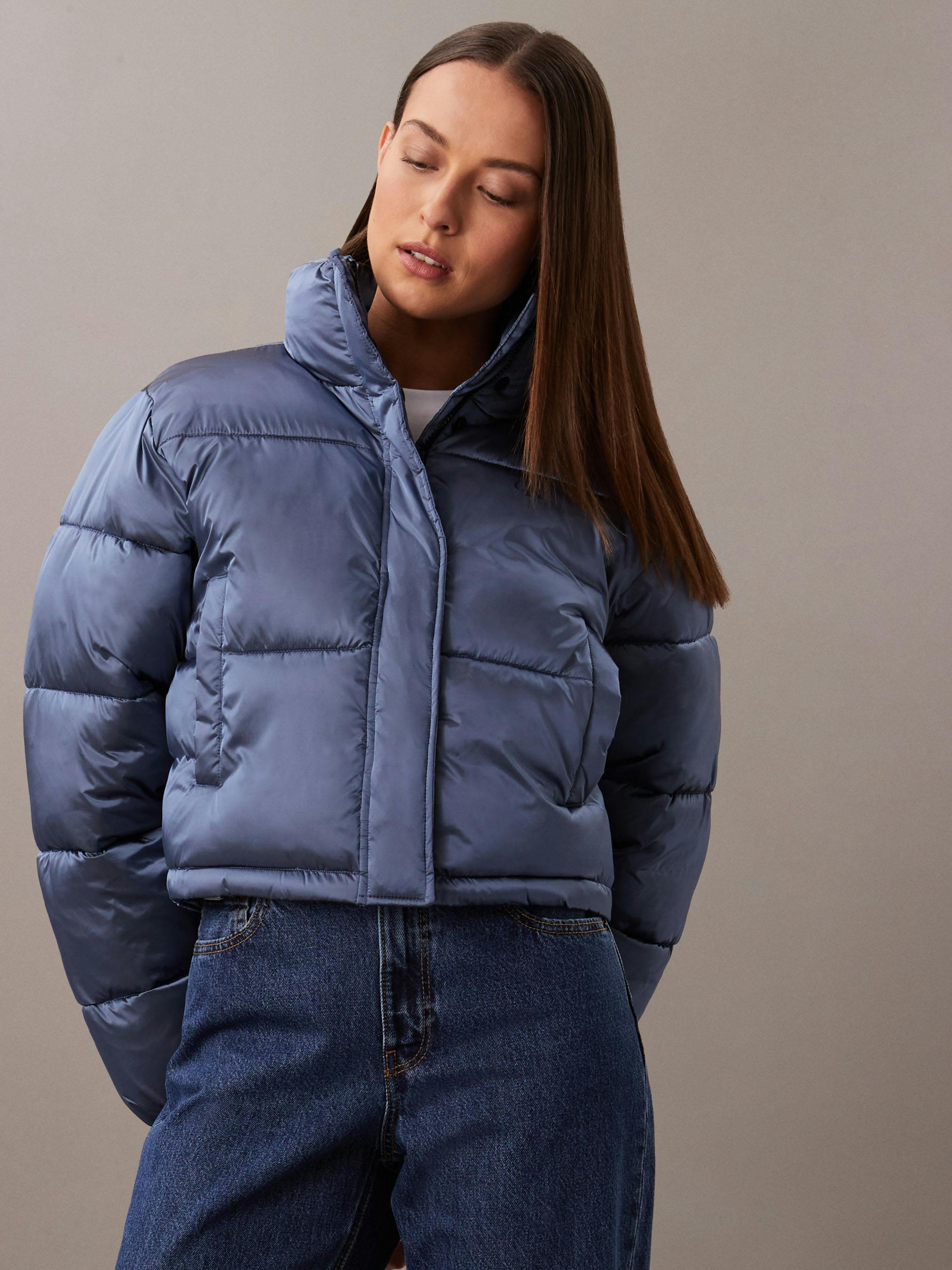 Cropped Puffer Womens High Shine Puffer Coat Black Shiny Puffer