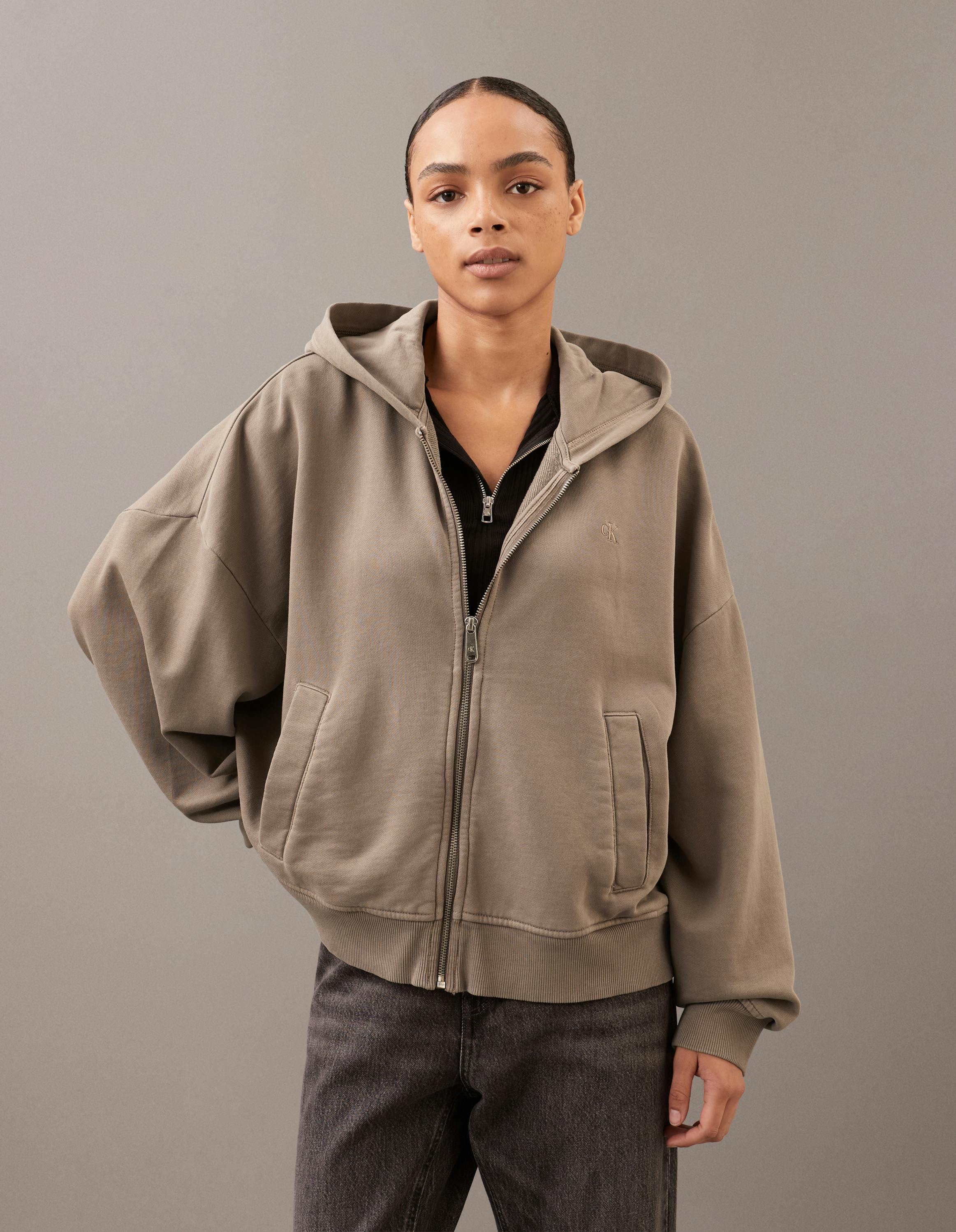 Clothing Calvin Klein Grey Zip Hoodie Calvin Klein Performance Zip