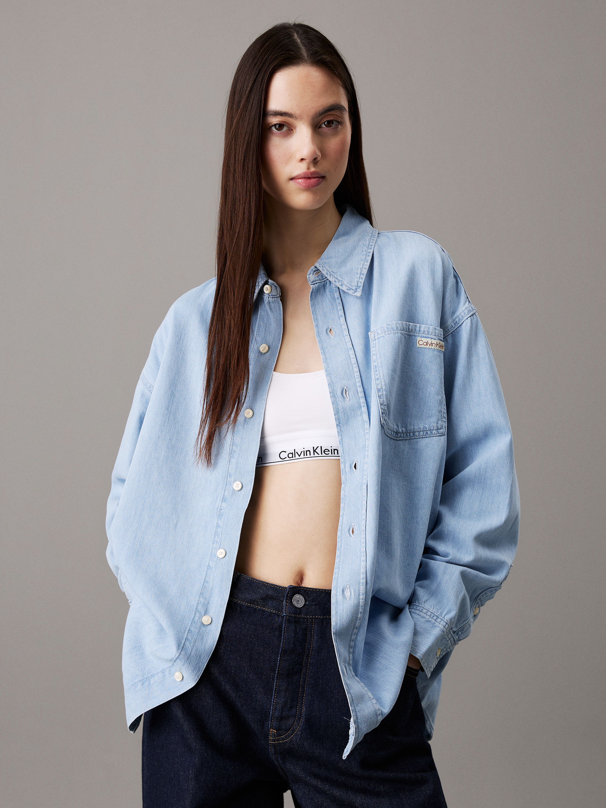 売れ筋商品|||カルバンクライン シャツ レディース トップス OVERSIZED  - Button-down blouse - denim rinse Calvin Klein ブラウス シャツ テンセル デニムシャツ