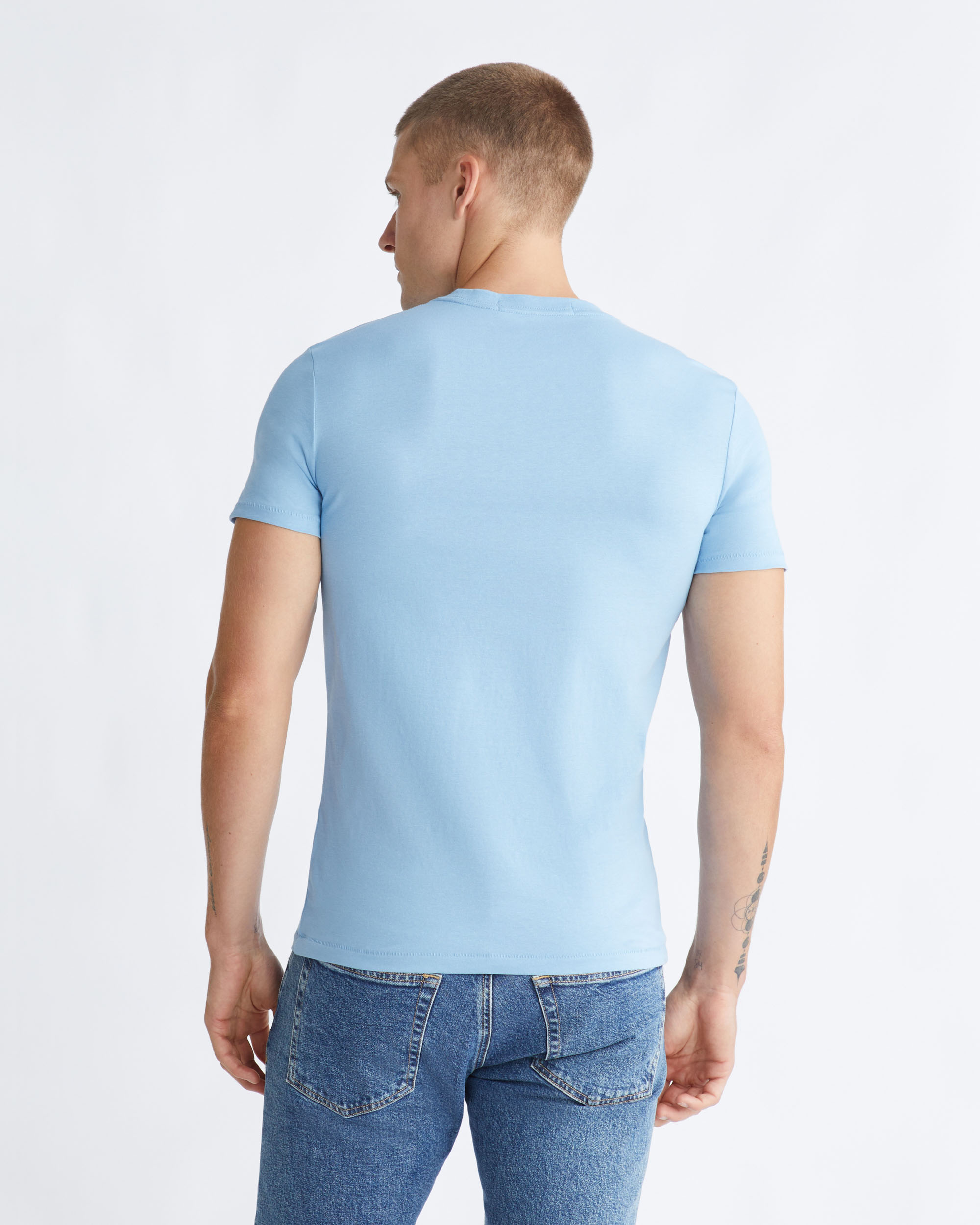 Tシャツ・カットソー WOOALONG Signature jersey half neck slim Tshirt SKY BLUE CF Slim Cotton Logo T-Shirt | Calvin Klein
