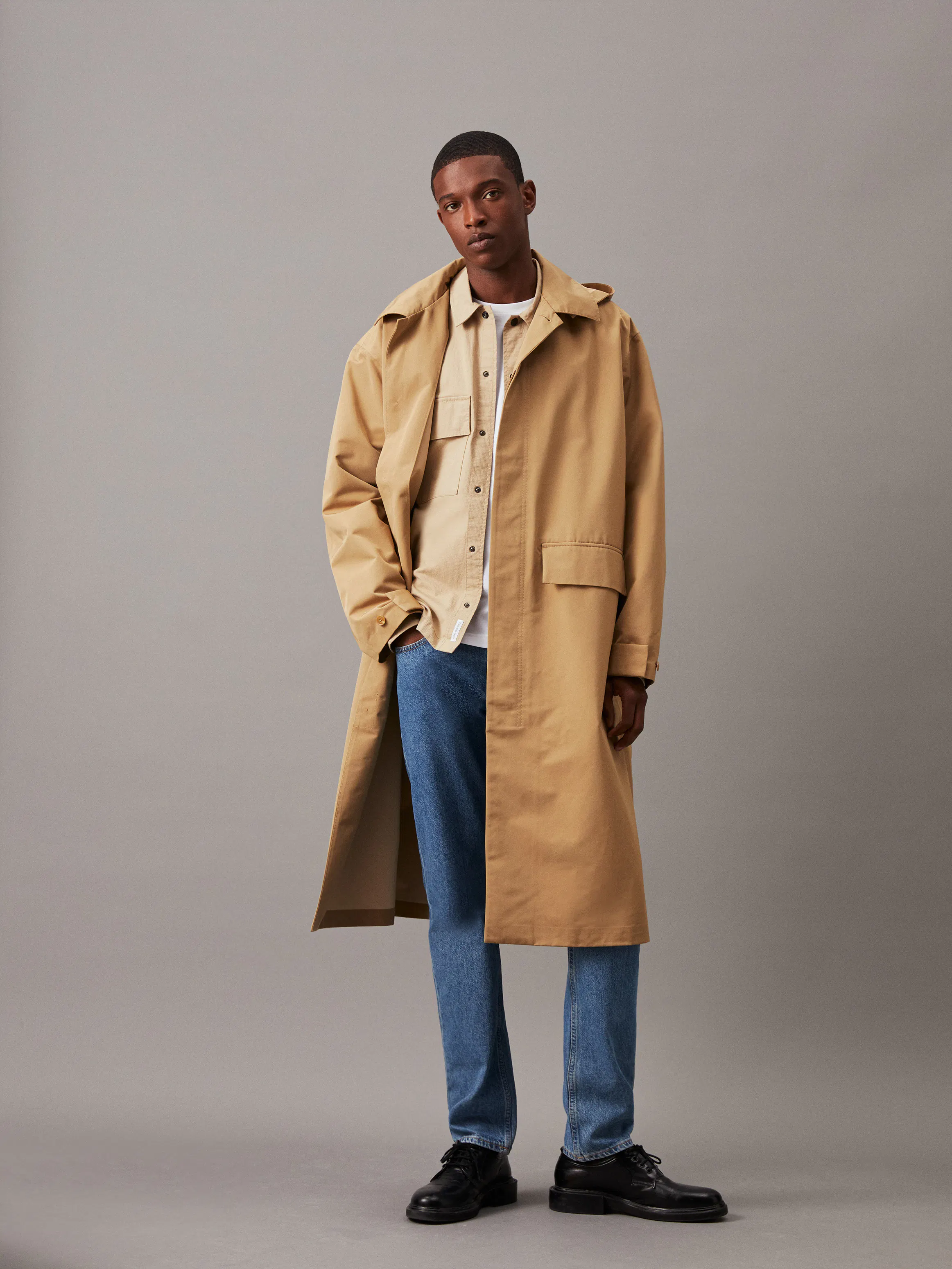 Wool Blend Coat Calvin Klein Tobacco Coat Cashmere Long Length Coat Long Wool Cashmere Blend Trench