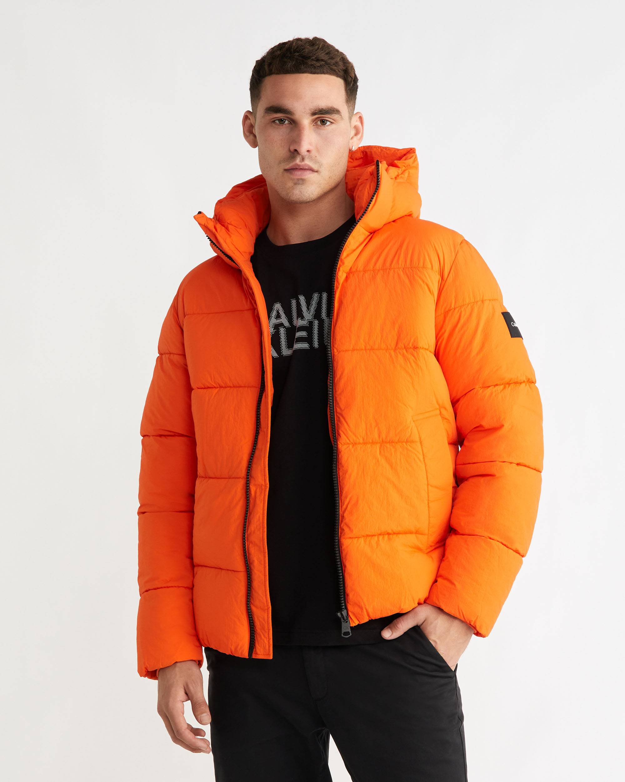 Orange puffer shop coat mens