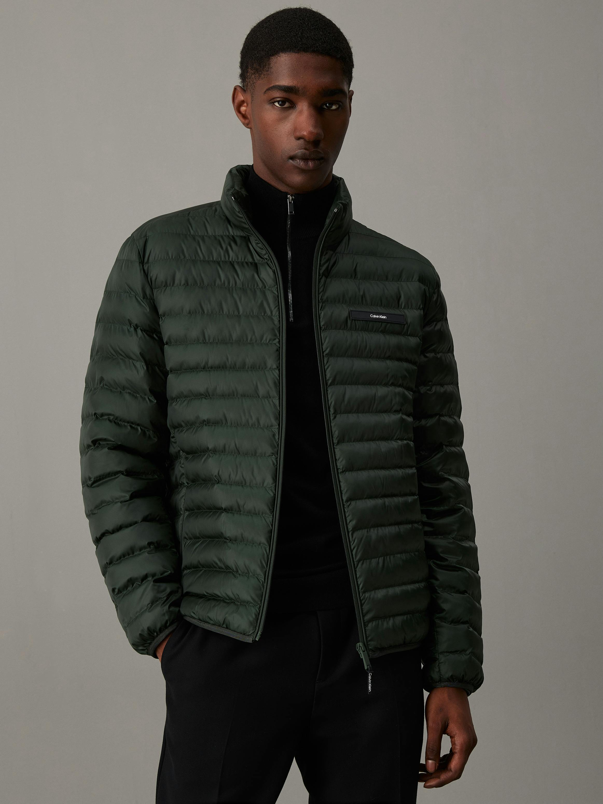 Green Puffer Calvin Klein Stretch Nylon Puffer Jacket Crinkle