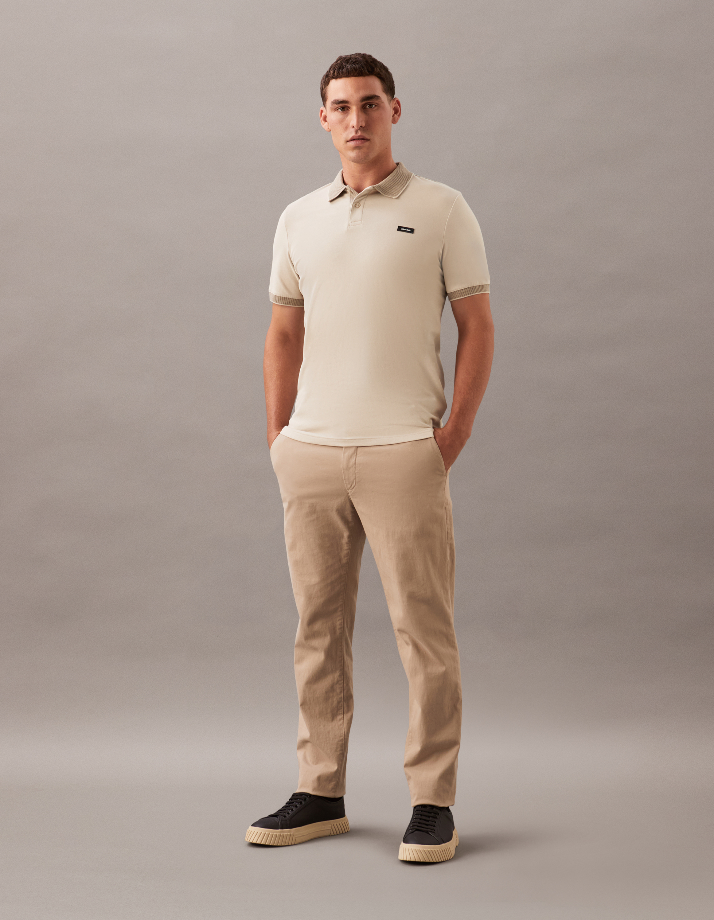 【STONE 】 Stretch Cotton Pique Polo Shirt Stretch Pique Heather Polo Shirt | Calvin Klein