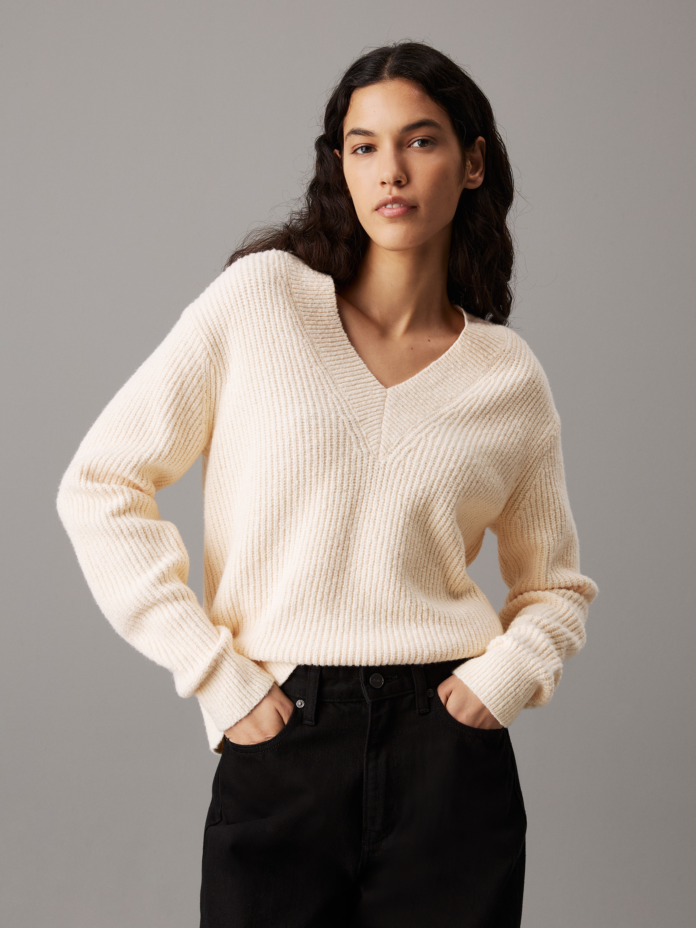 Boucle Ribbed V-Neck Jumper