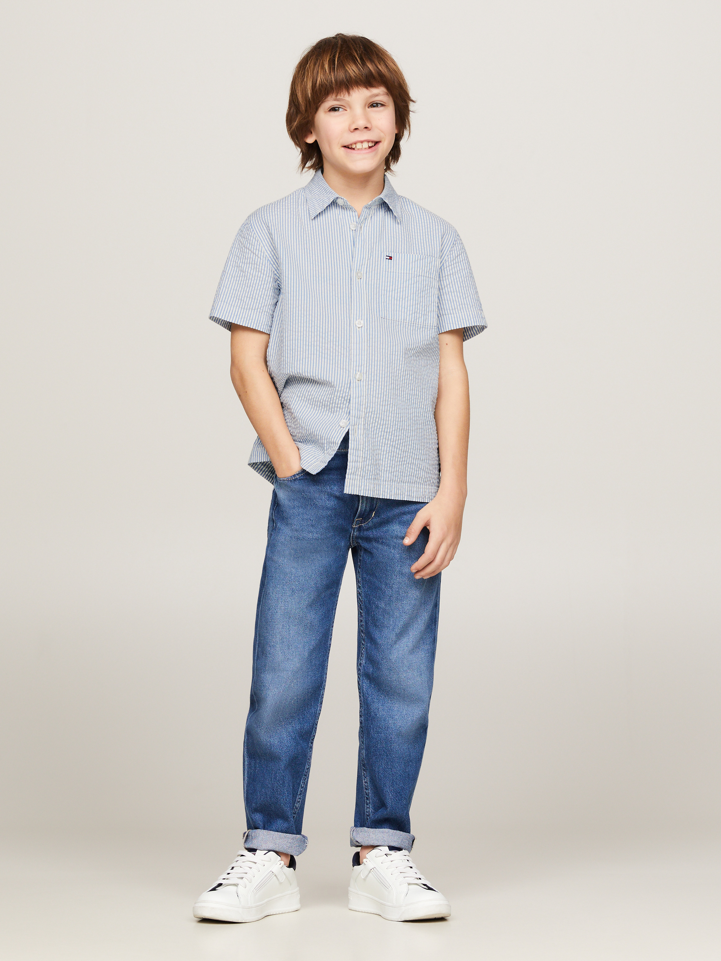 【WHO.A.U】Steve Boy Fit Striped Short Sleeve Shirt 2color WHO.A.U】Steve Boy Fit Striped Short Sleeve Shirt 2color