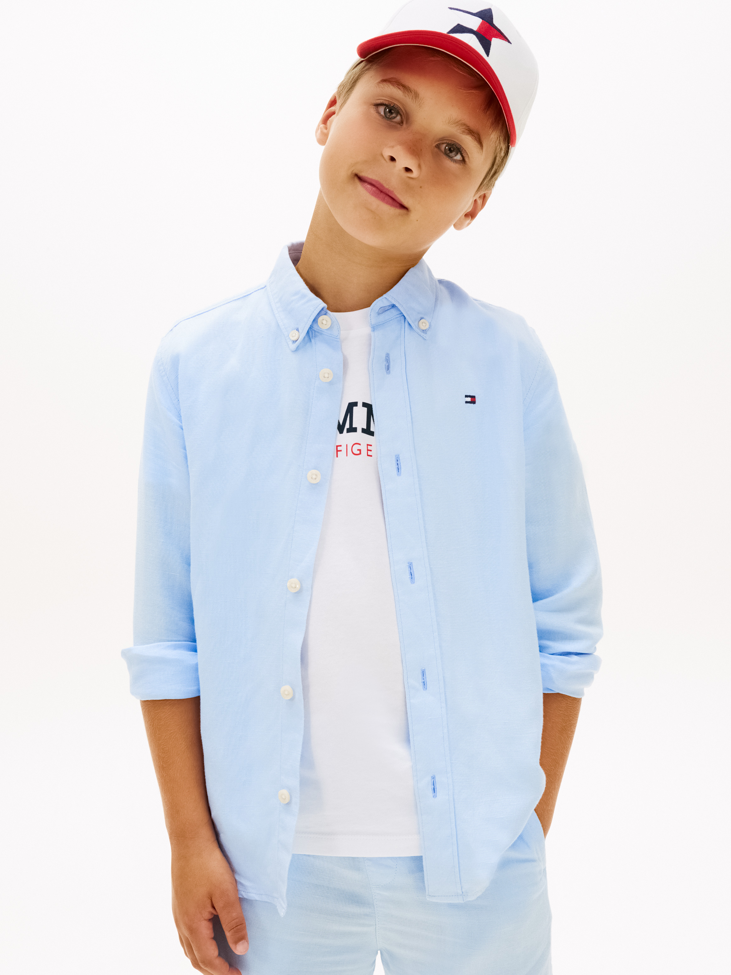 Boys 8-16 Regular Fit Linen Blend Shirt