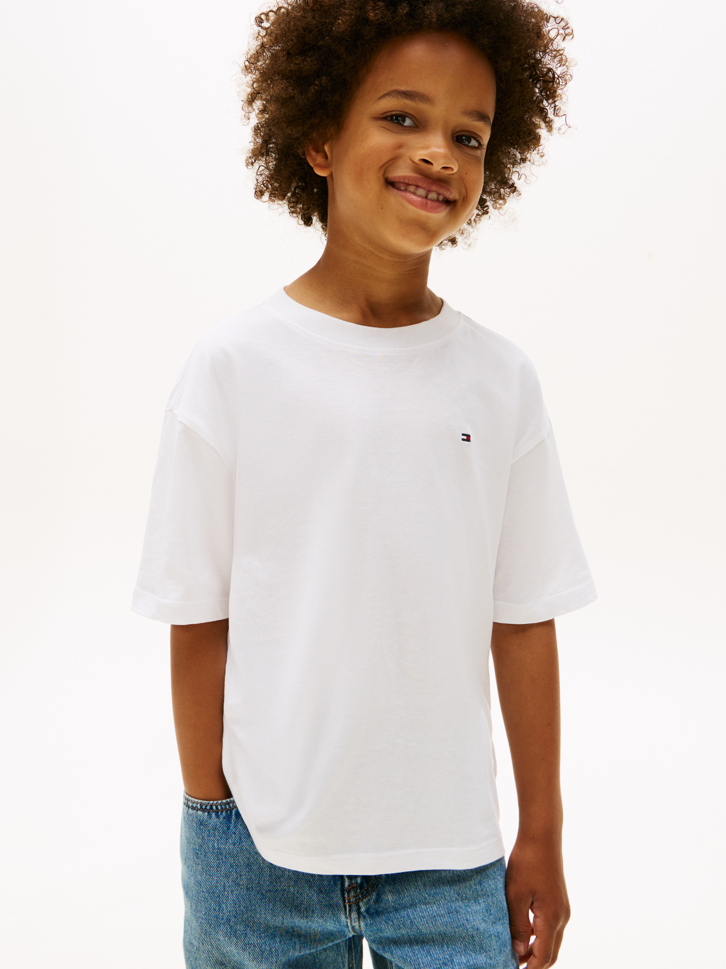 Boys 8-16 Flag Embroidery Crew Neck T-Shirt