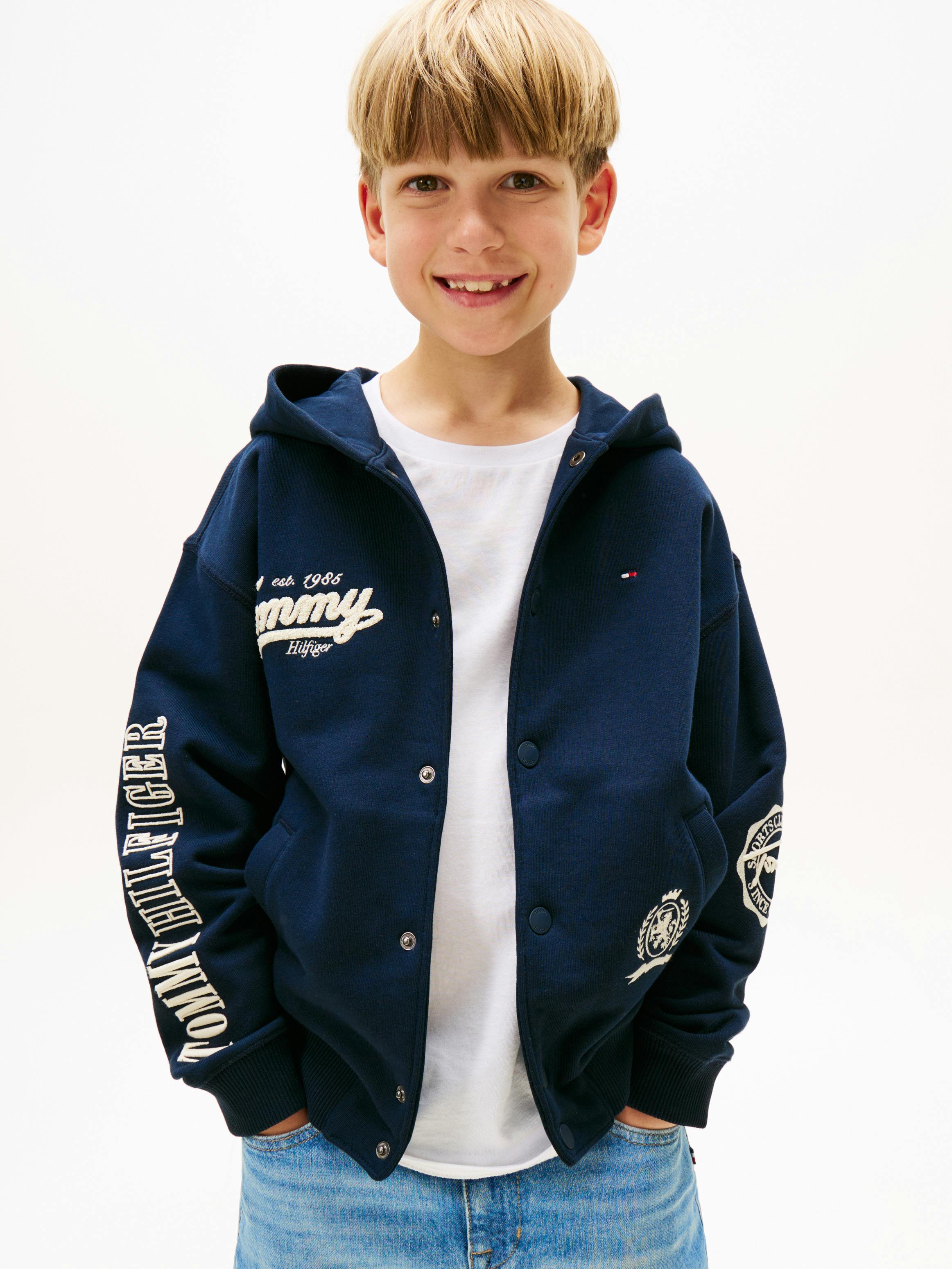 Boys 8-16 Varsity Mixed Graphic Snap-Button Hoody Sweatshirts