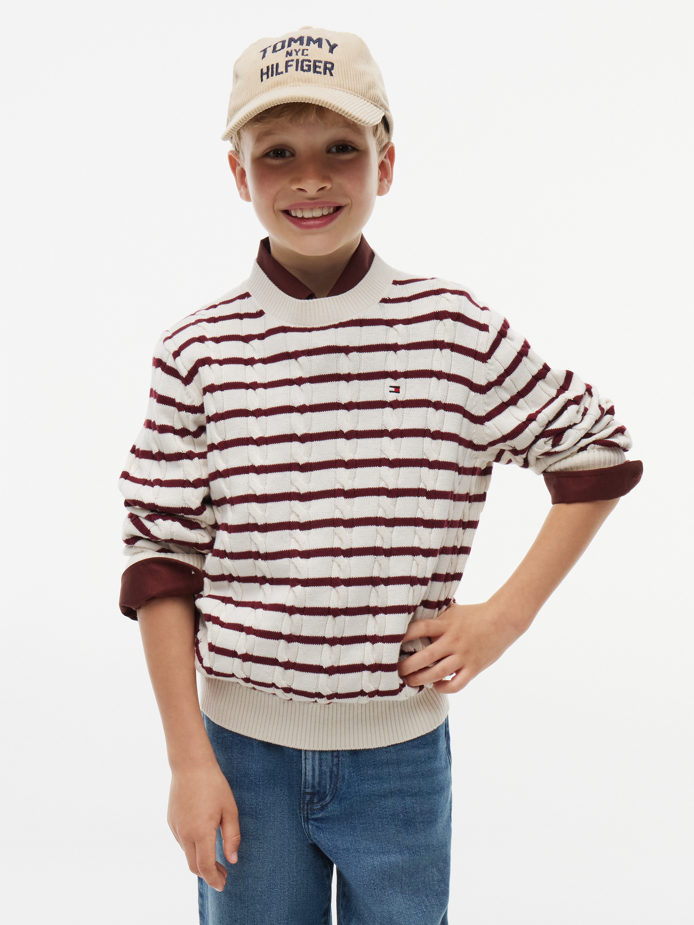 IVORY PETAL/BURGUNDY STRIPE