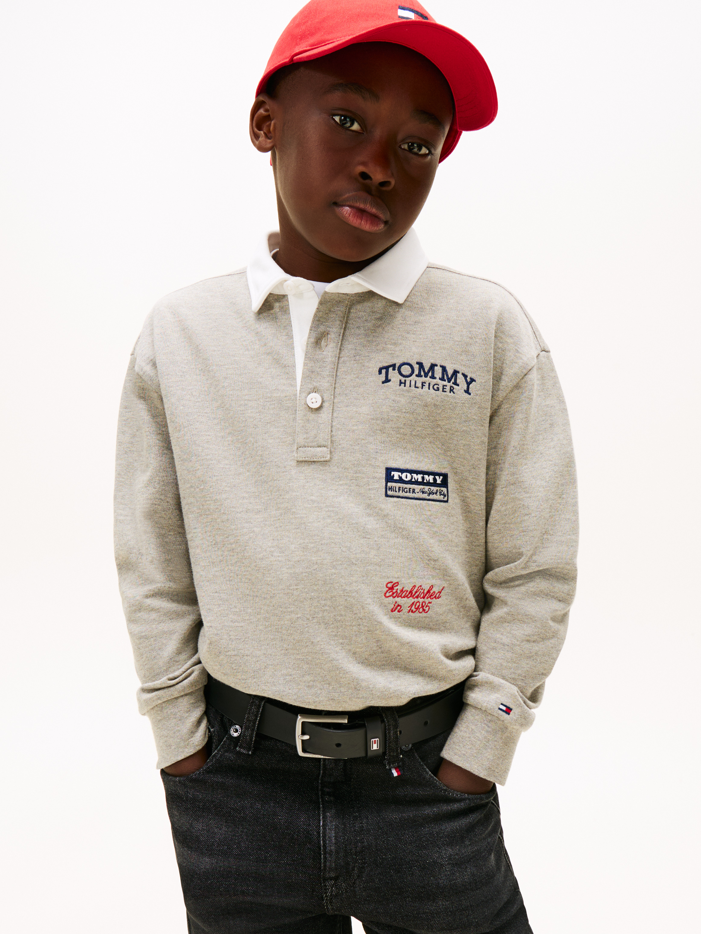 Boys 8-16 Logo Embroidery Long Sleeve Polo Shirt