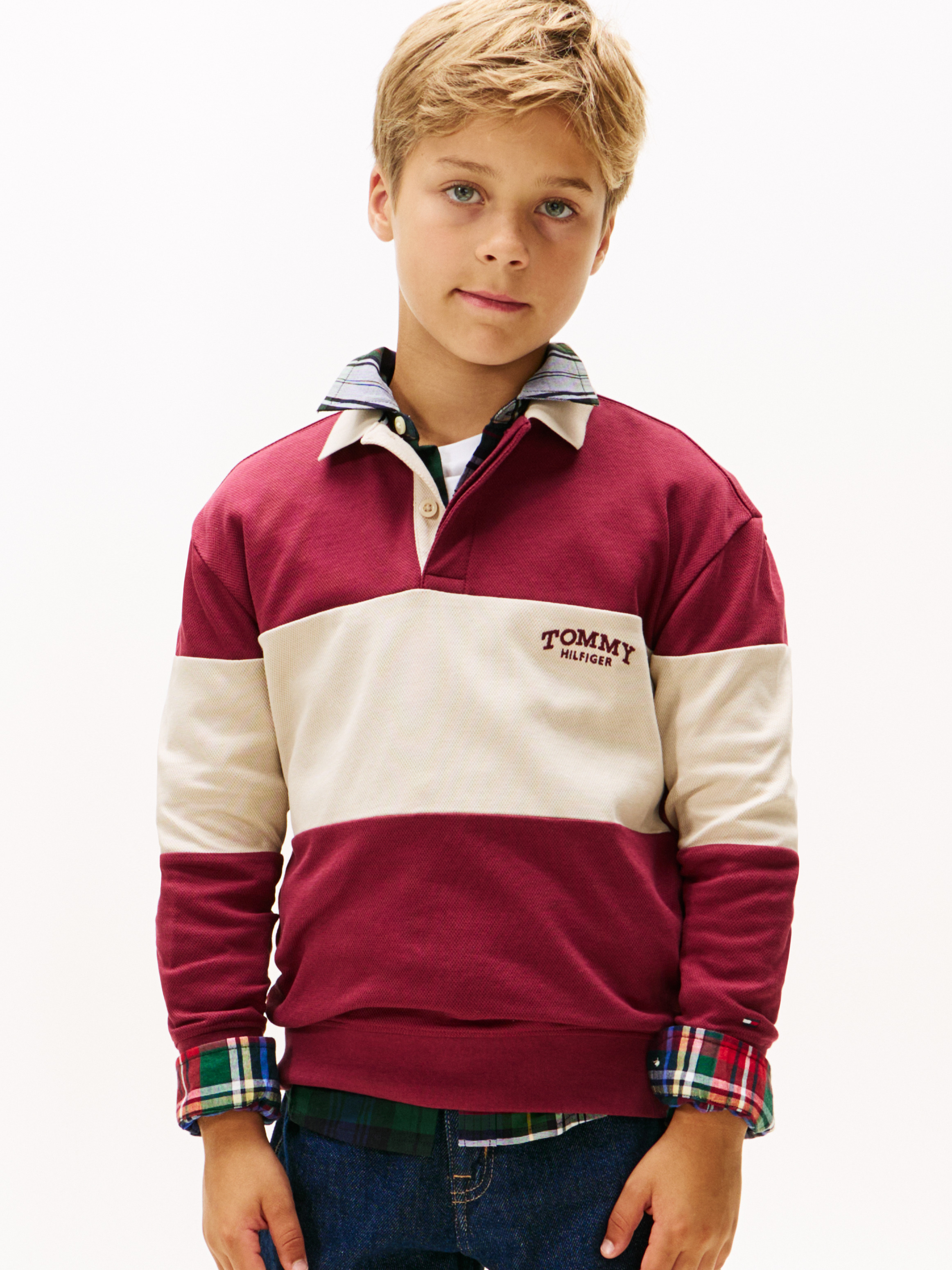 Boys 8-16 Colour-Blocked Long Sleeve Polo Shirt