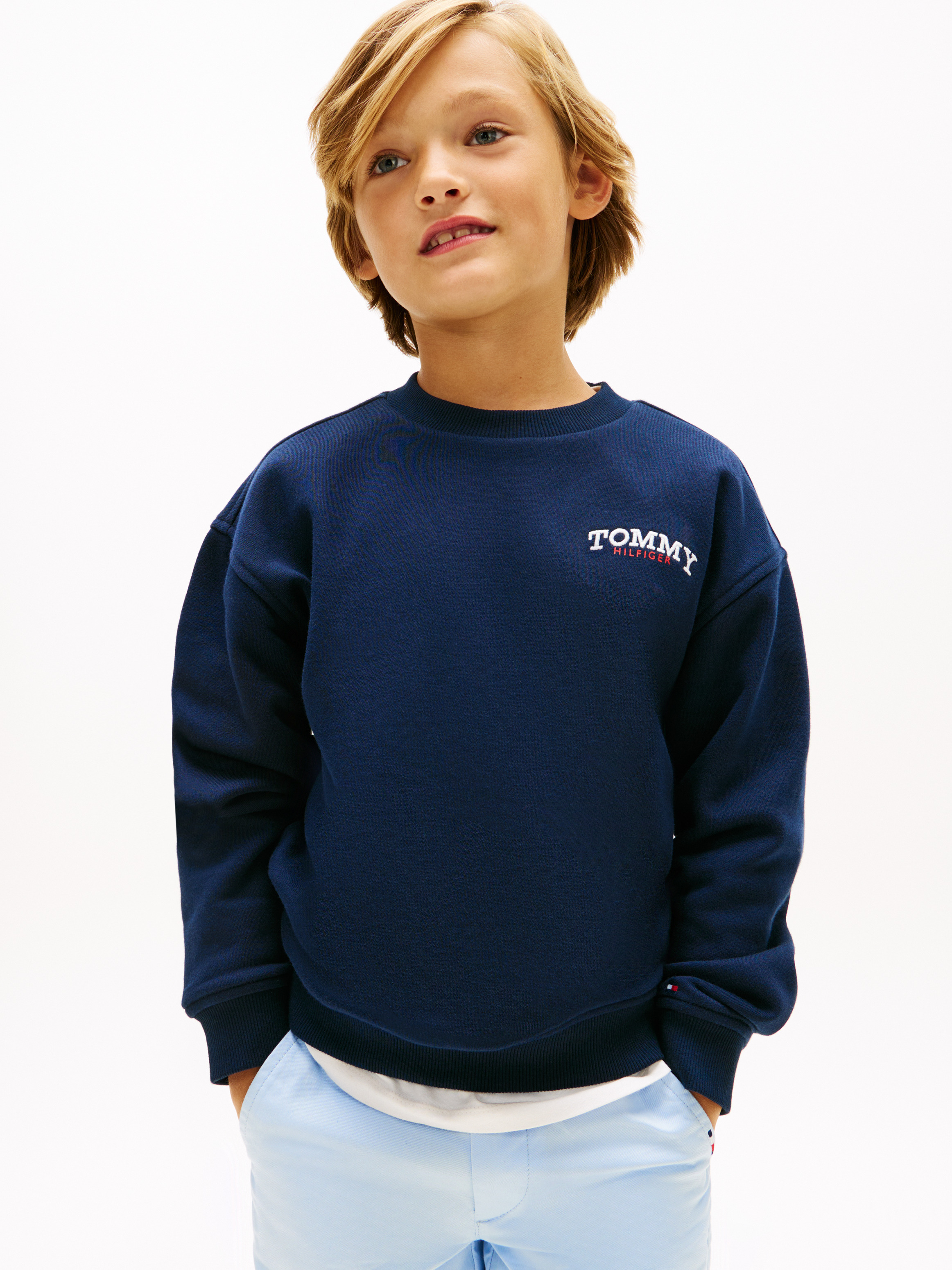 Boys 8-16 Logo Embroidery Terry Crew Neck Sweatshirt