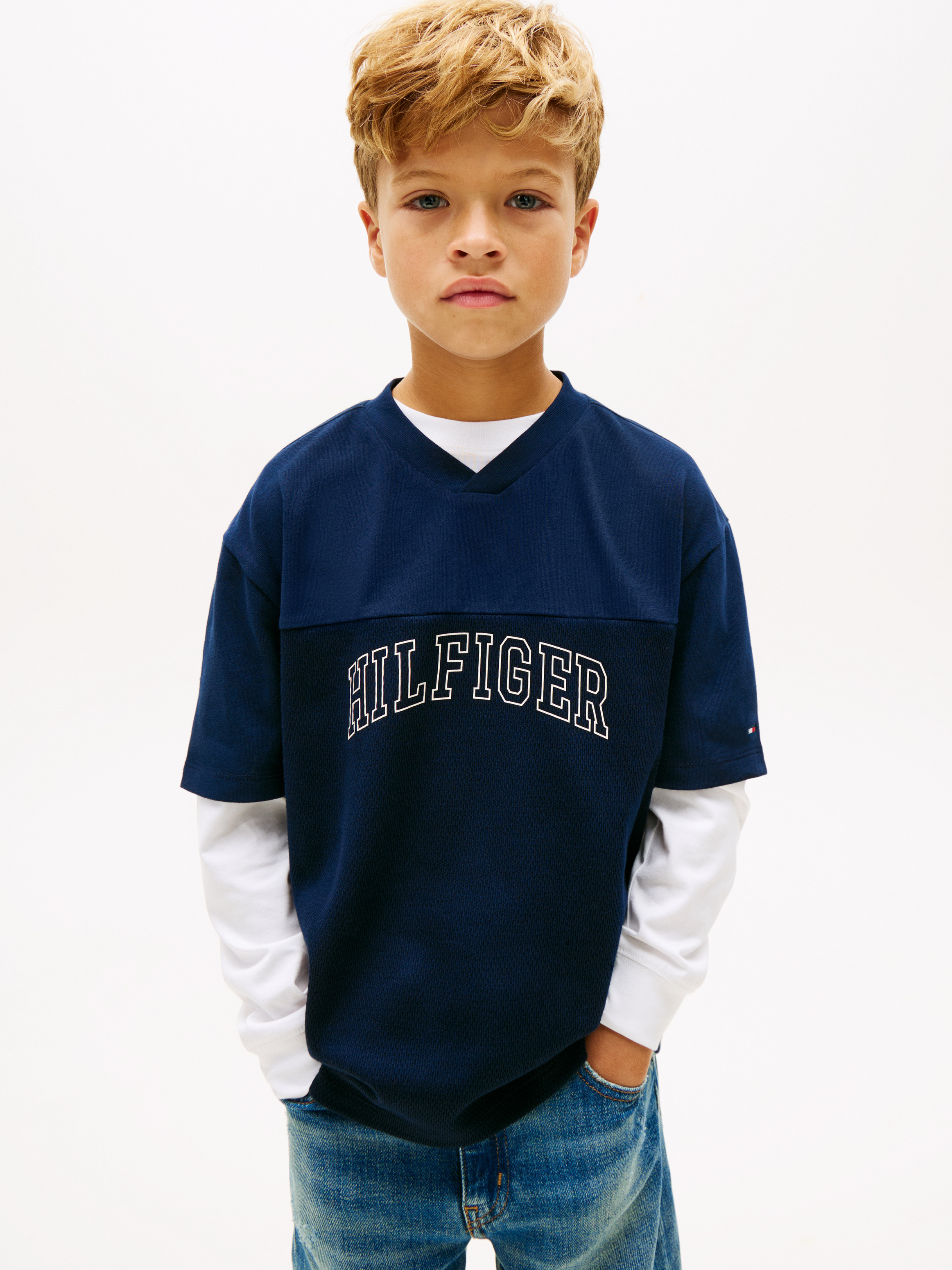 Boys 8-16 Logo Peached Jersey V-Neck T-Shirt