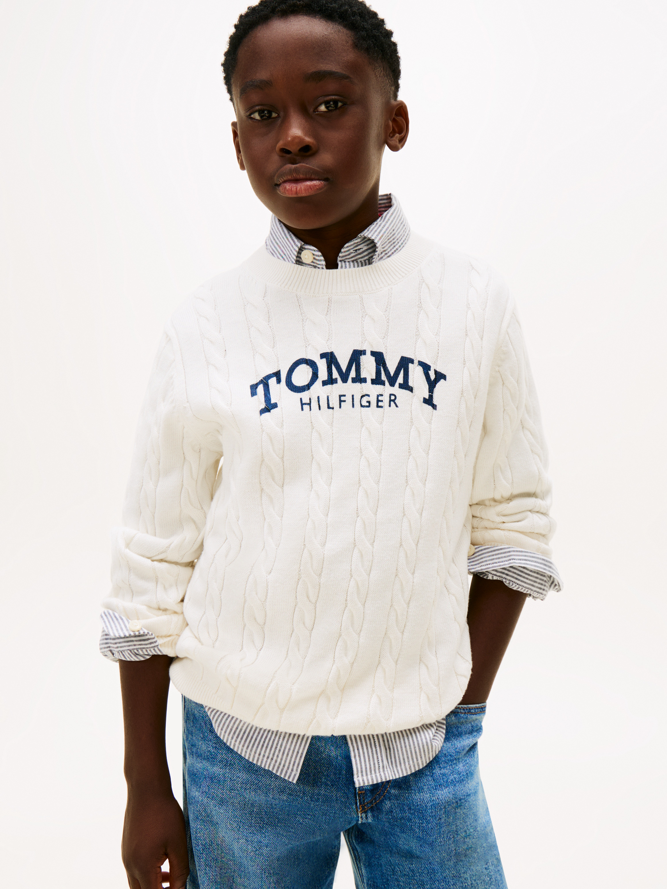 Boys 8-16 Logo Cable Knit Jumper