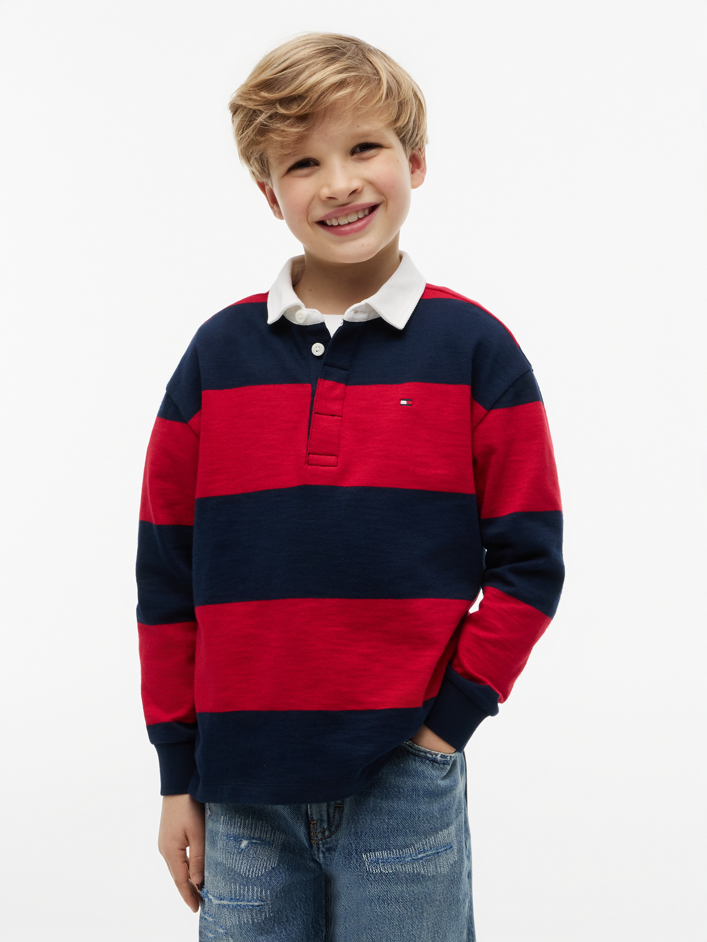 Boys 8-16 Regular Fit Stripe Long Sleeve Polo Shirt