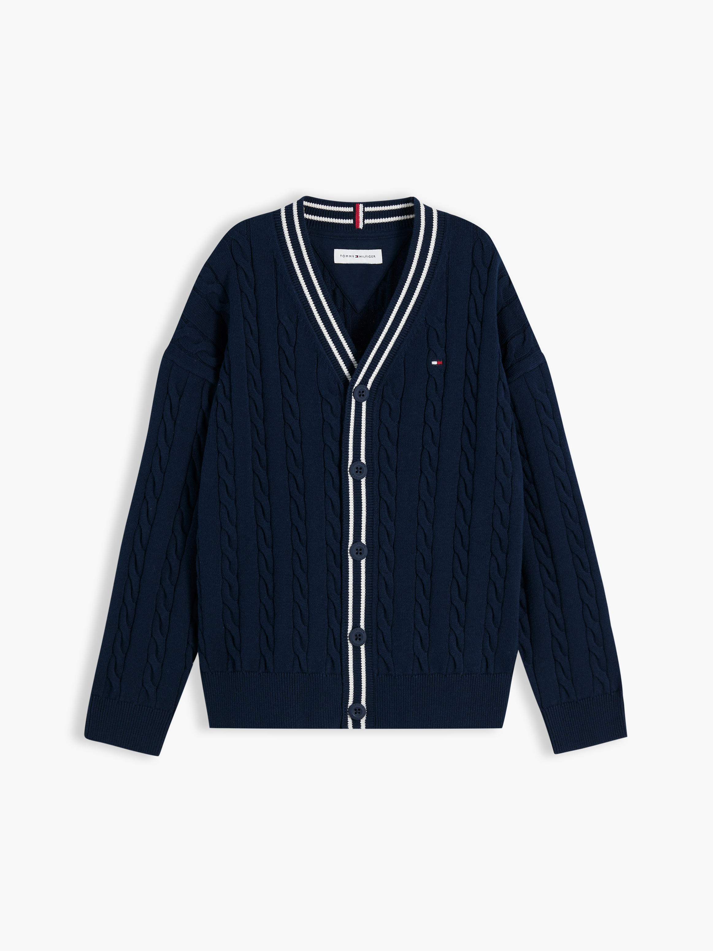 Boys 3-7 Tipped Cable Knit Polo Cardigan