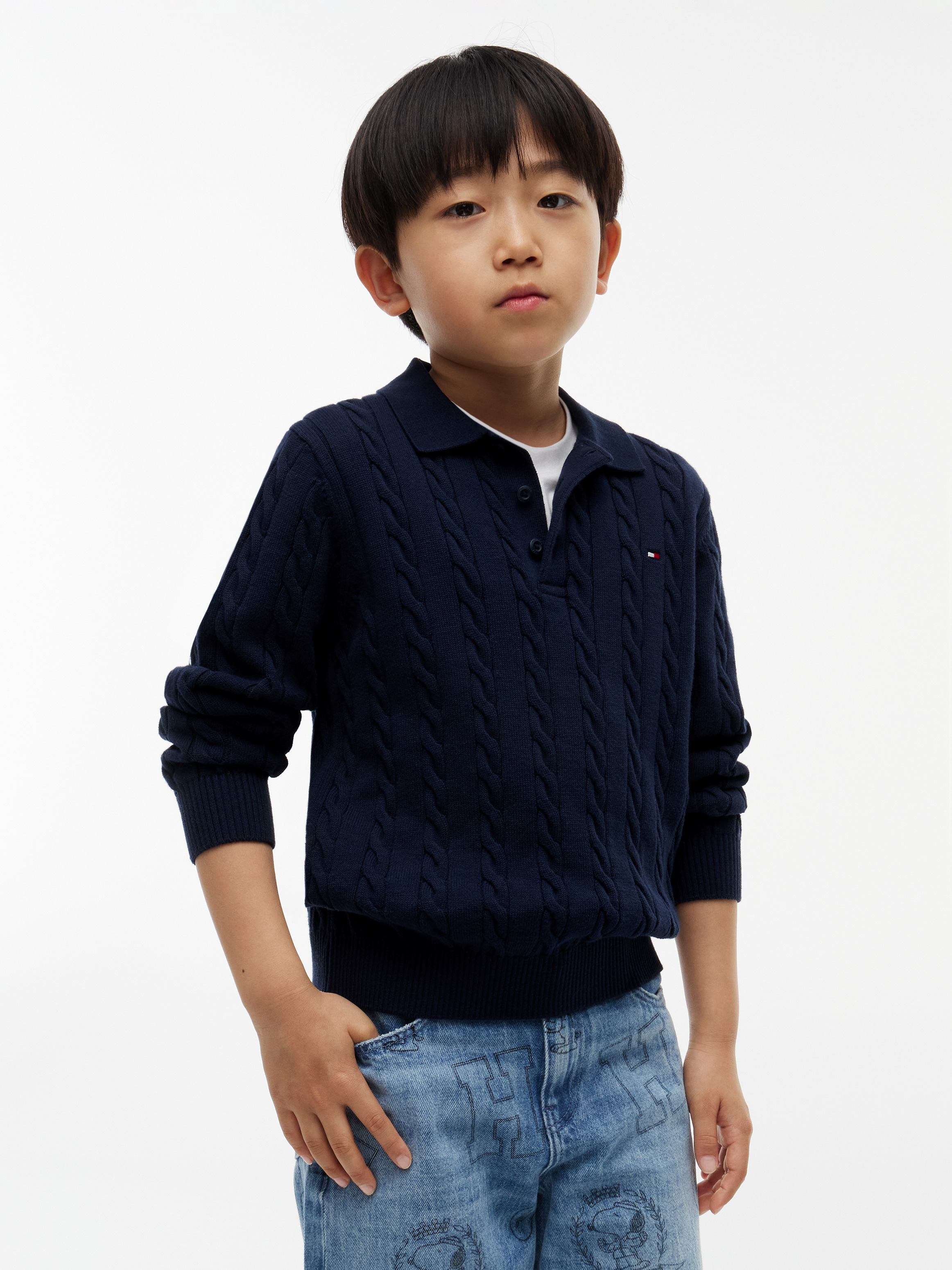 Boys 8-16 Cable Knit Polo Jumper