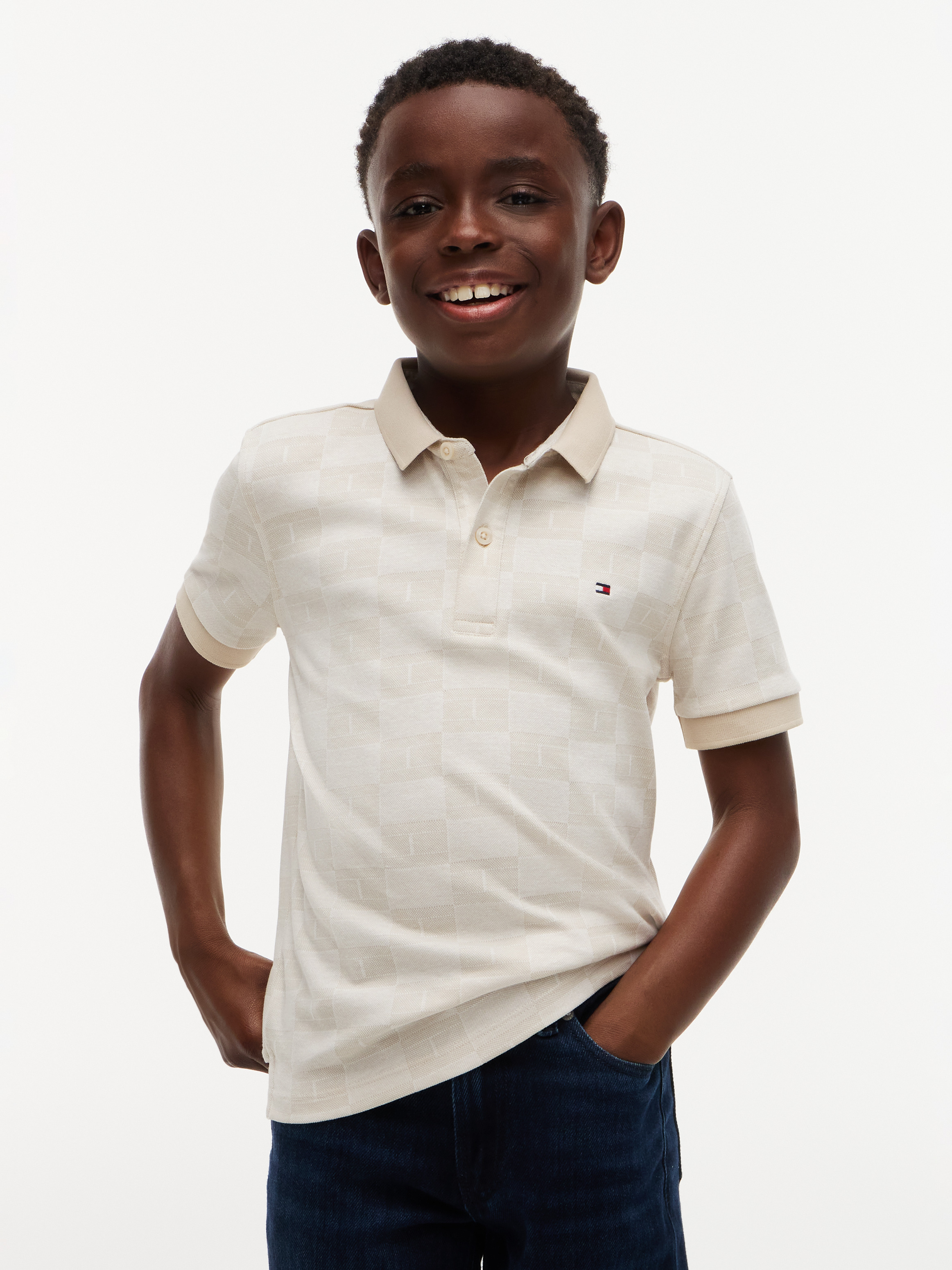 Boys 8-16 Regular Fit Tonal Checkerboard Polo Shirt