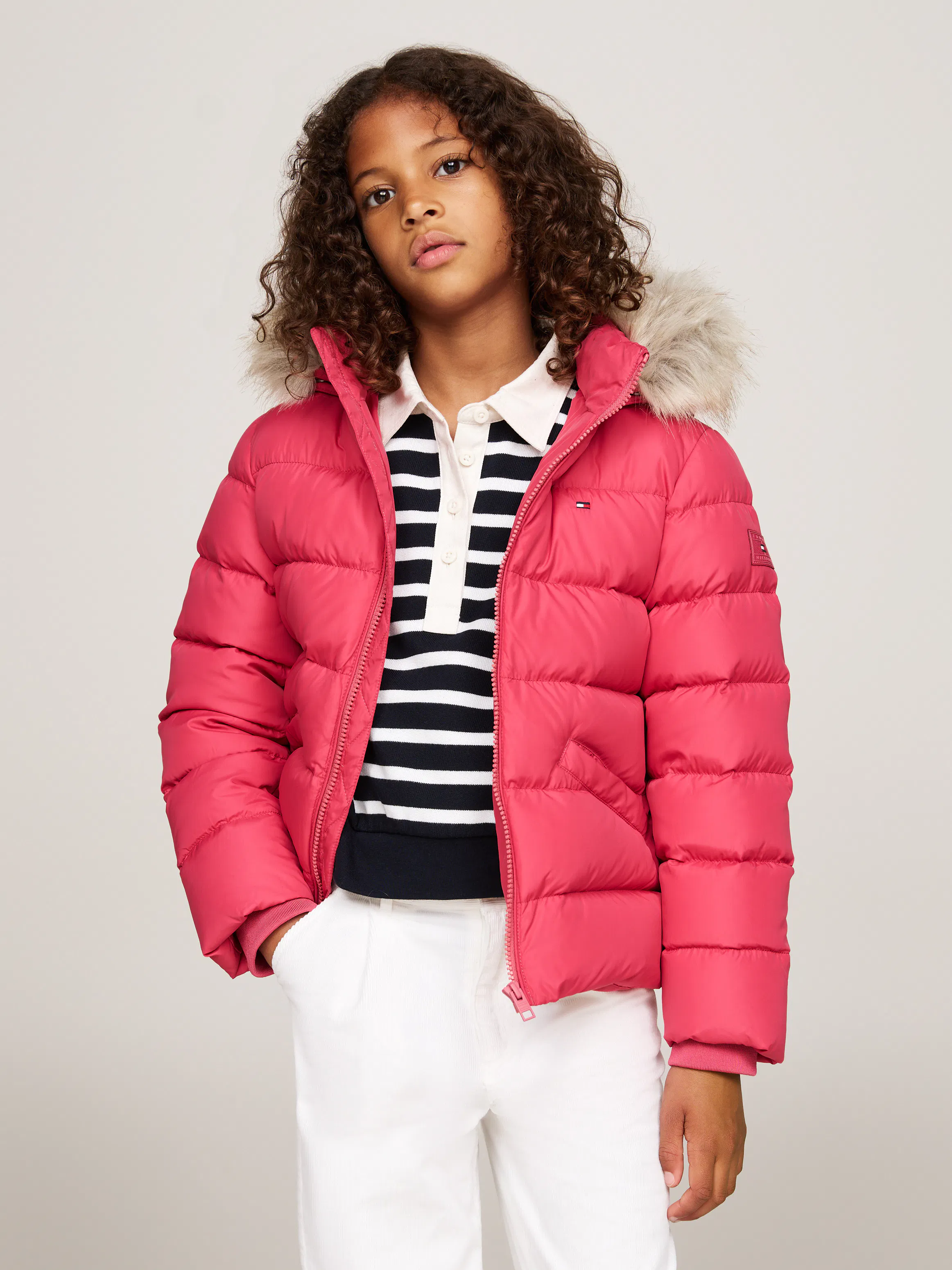 Hooded Jacket Womens Pink Puffer Coat Girls 8-16 Essential Faux