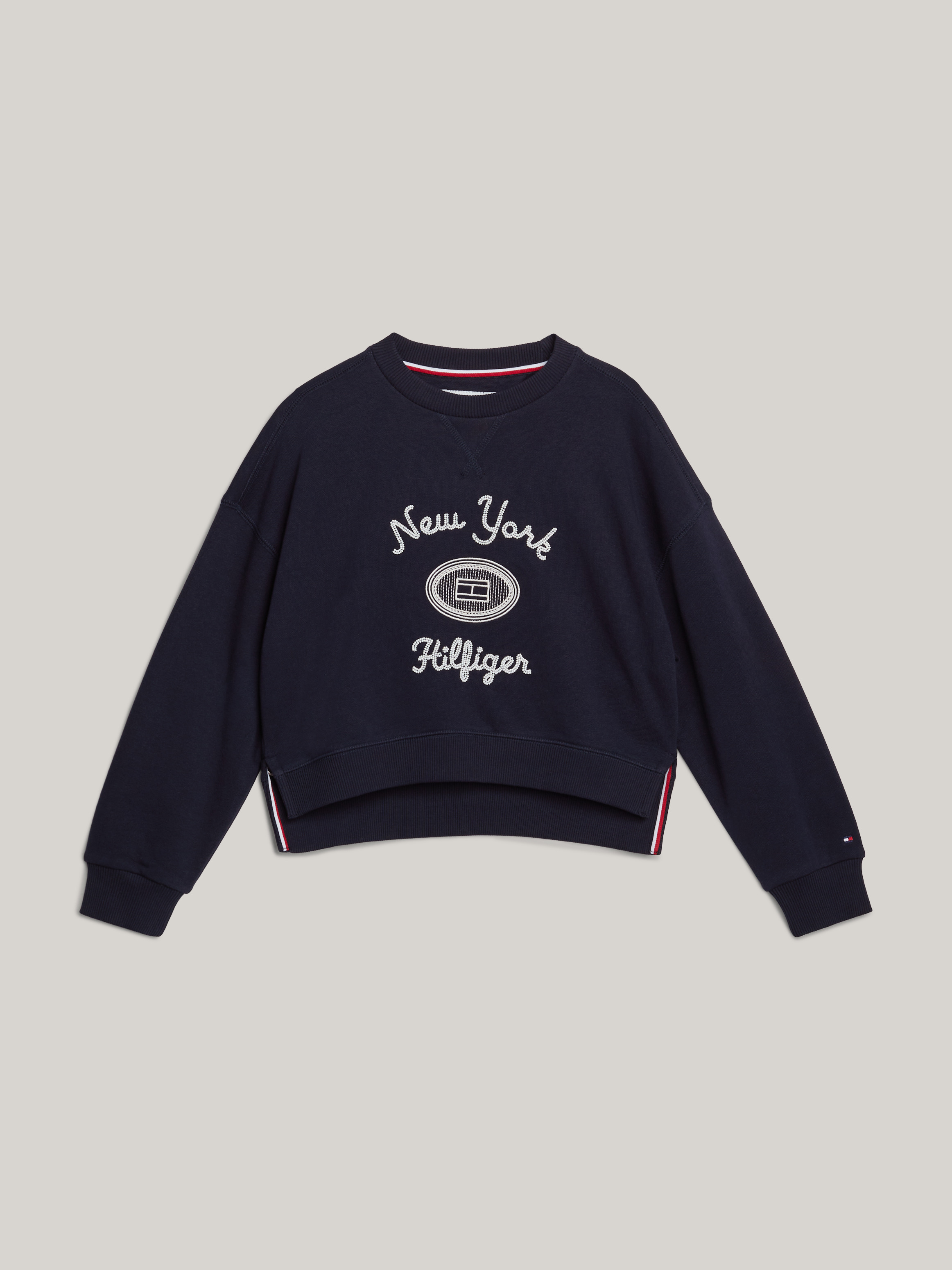 Girls 8-16 Textured Logo Embroidery Double Hem Jumper