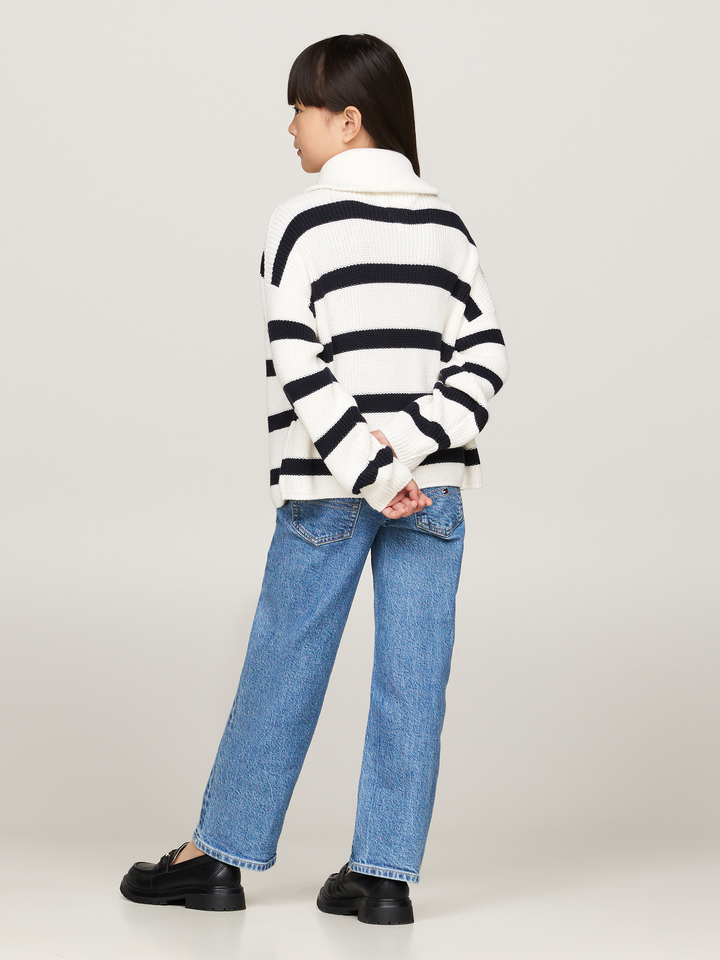 Girls 8-16 Stripe Half-Zip High Neck Boxy Jumper | Knitwear