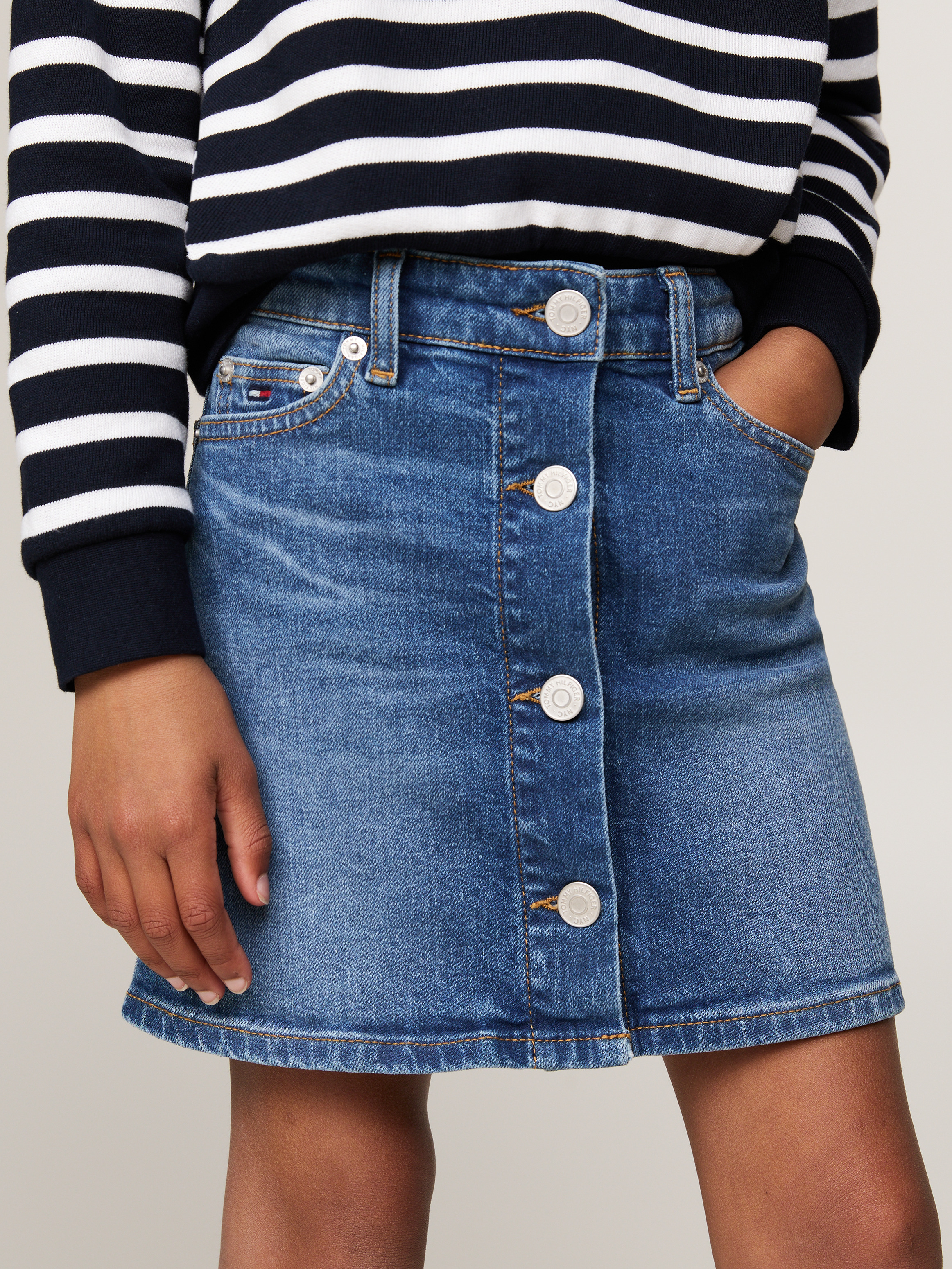 Girls 3-7 Button-Thru Denim A-Line Skirt | Skirts | Tommy Kids