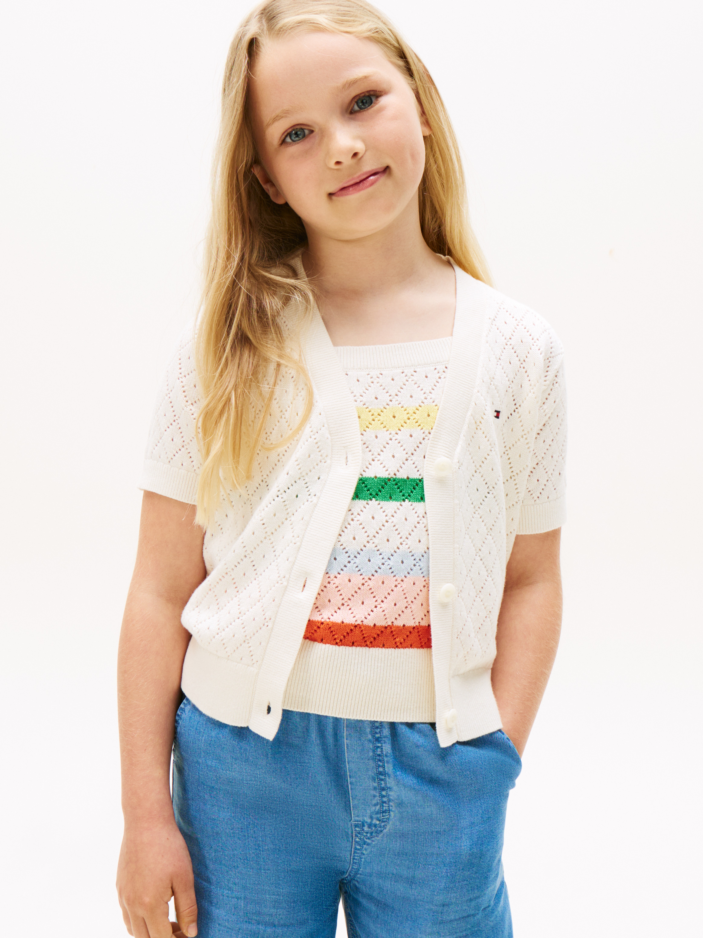 Girls 3-7 Crochet Short Sleeve Cardigan | Knitwear | Tommy