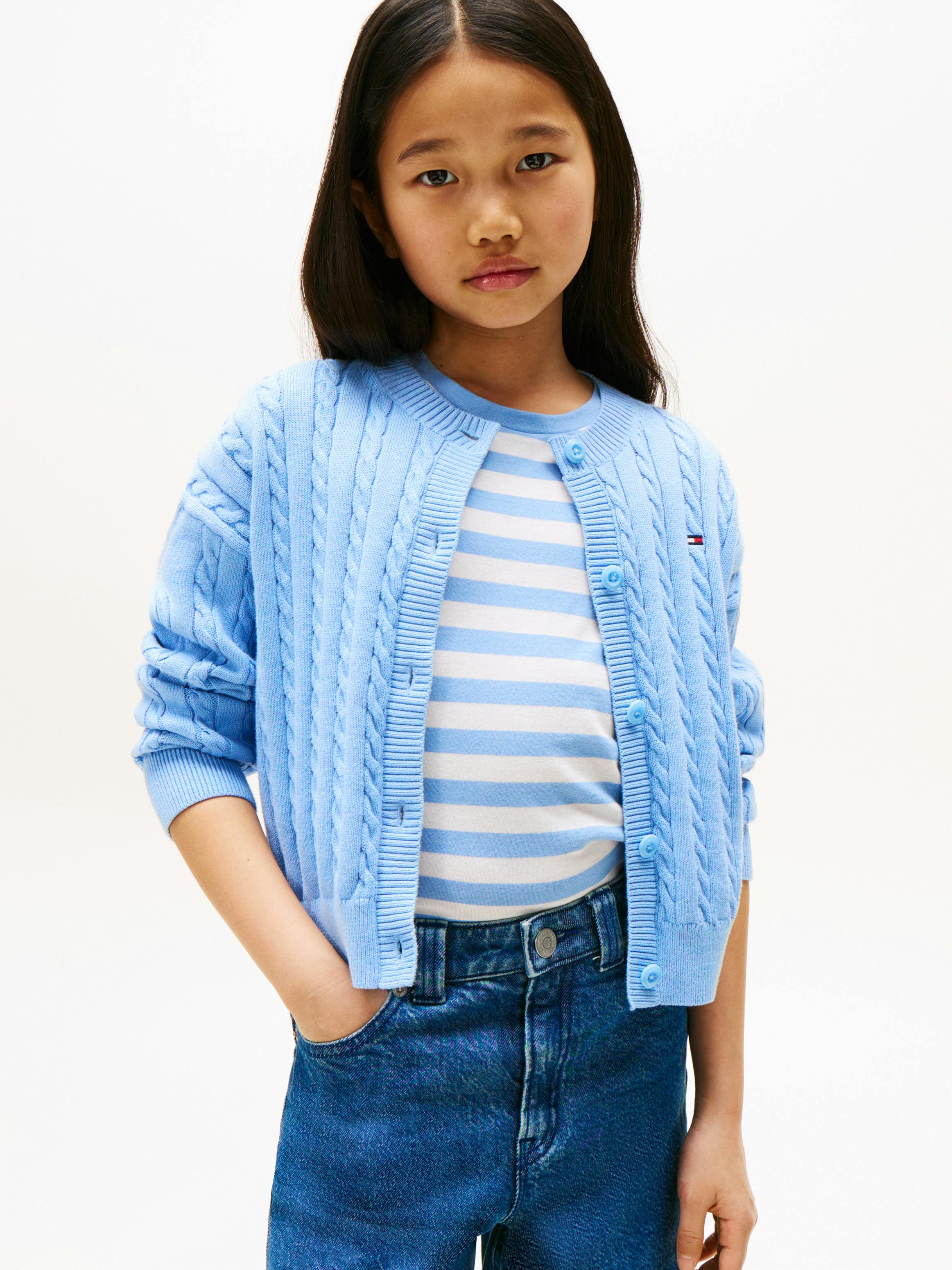 Girls 8-16 Cable Knit Relaxed Cardigan Knitwear Tommy Kids