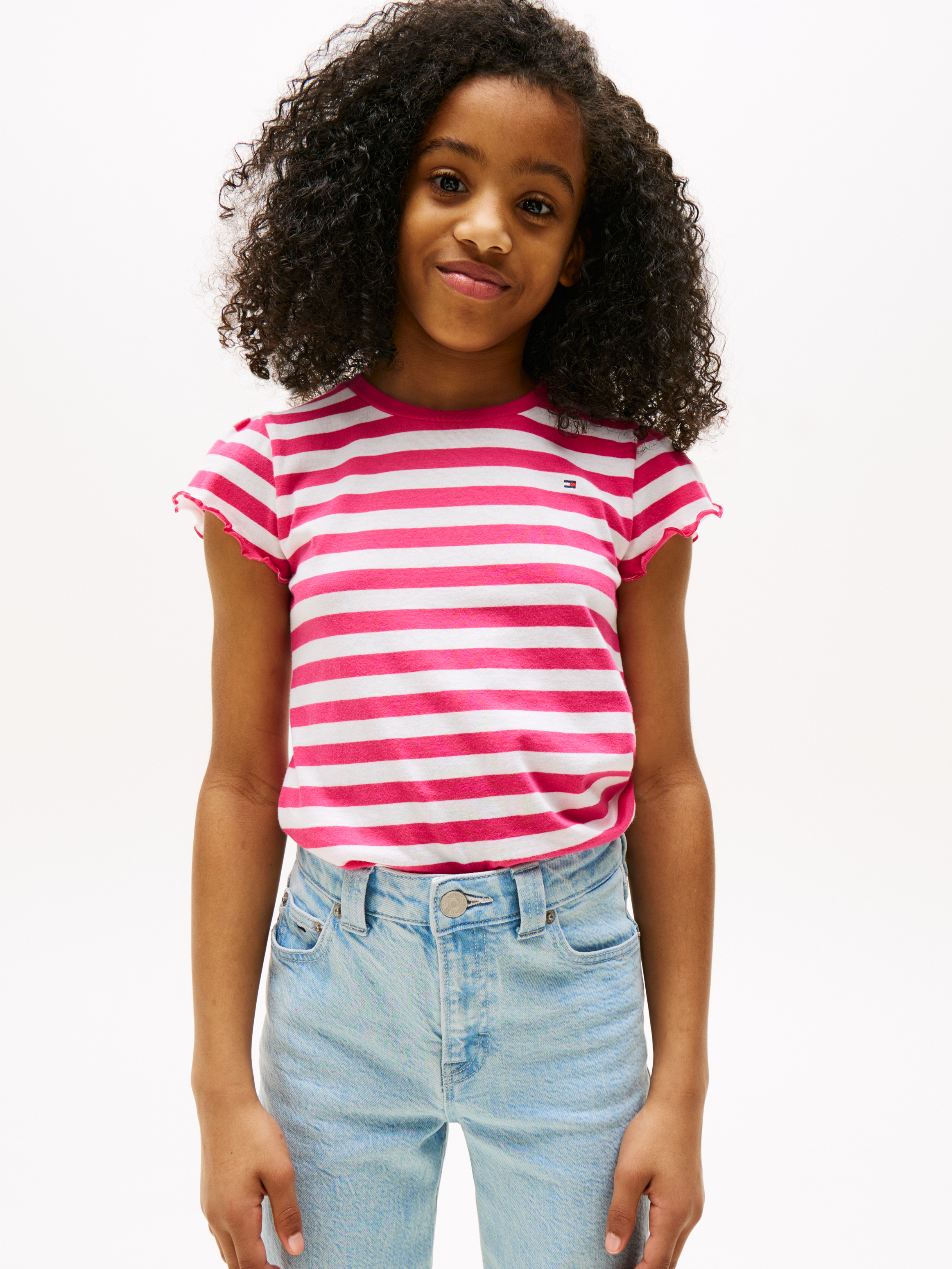 Girls 8-16 Stripe Ruffle Sleeve Slim Top