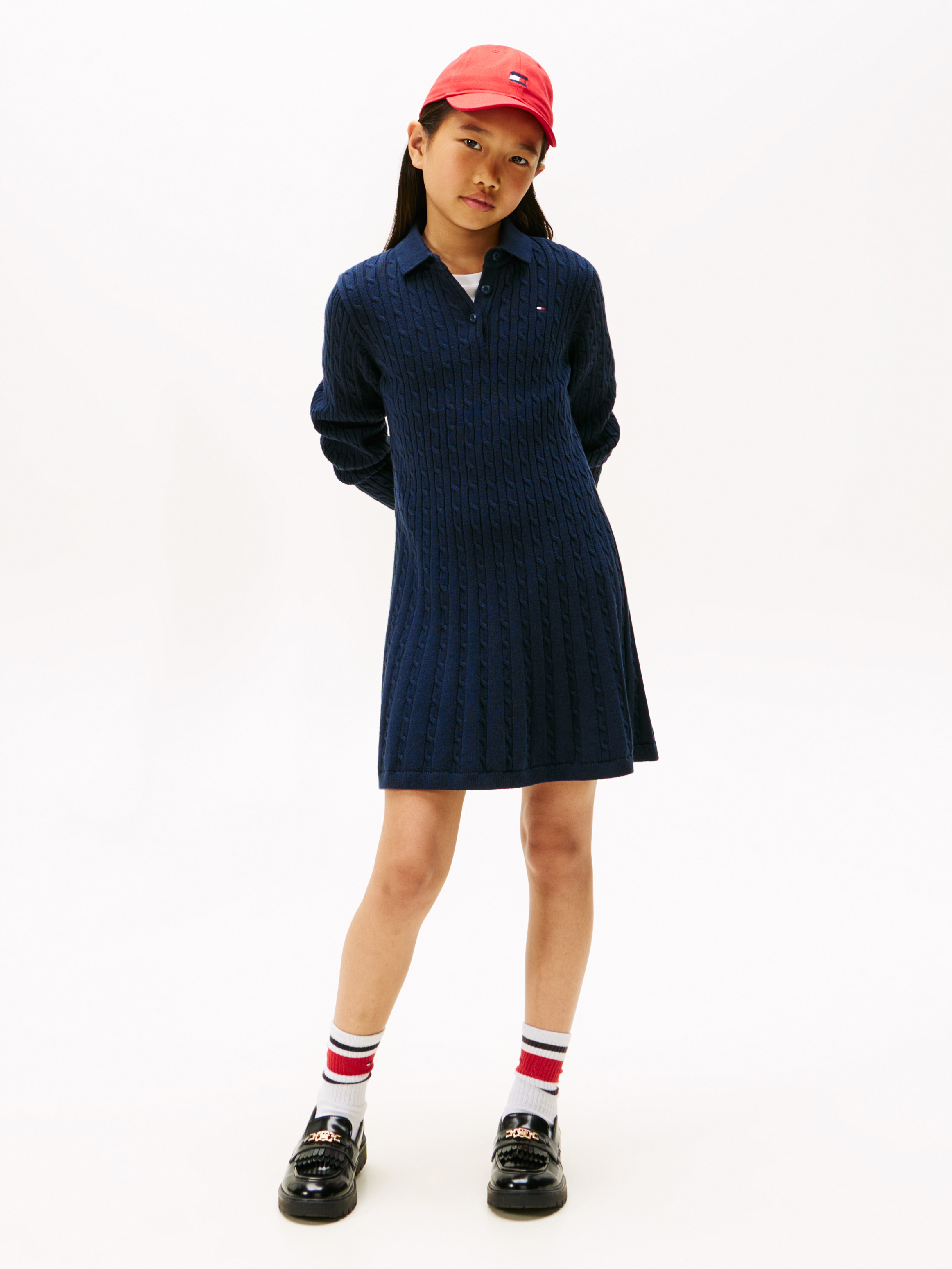 Girls 8-16 Cable Knit Polo Collar Jumper Dress