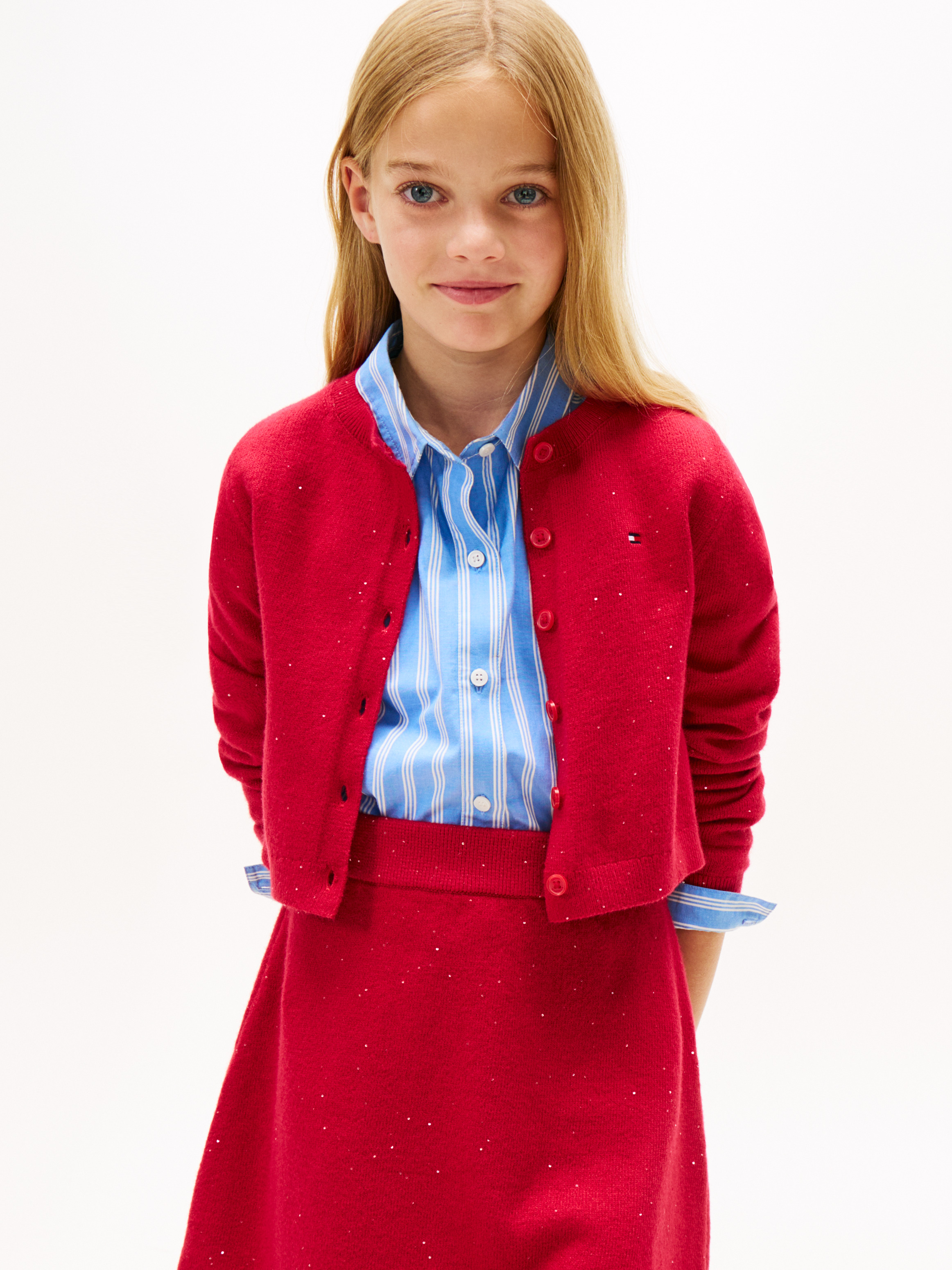 Girls 8-16 Sequin Rib-Knit Slim Cardigan