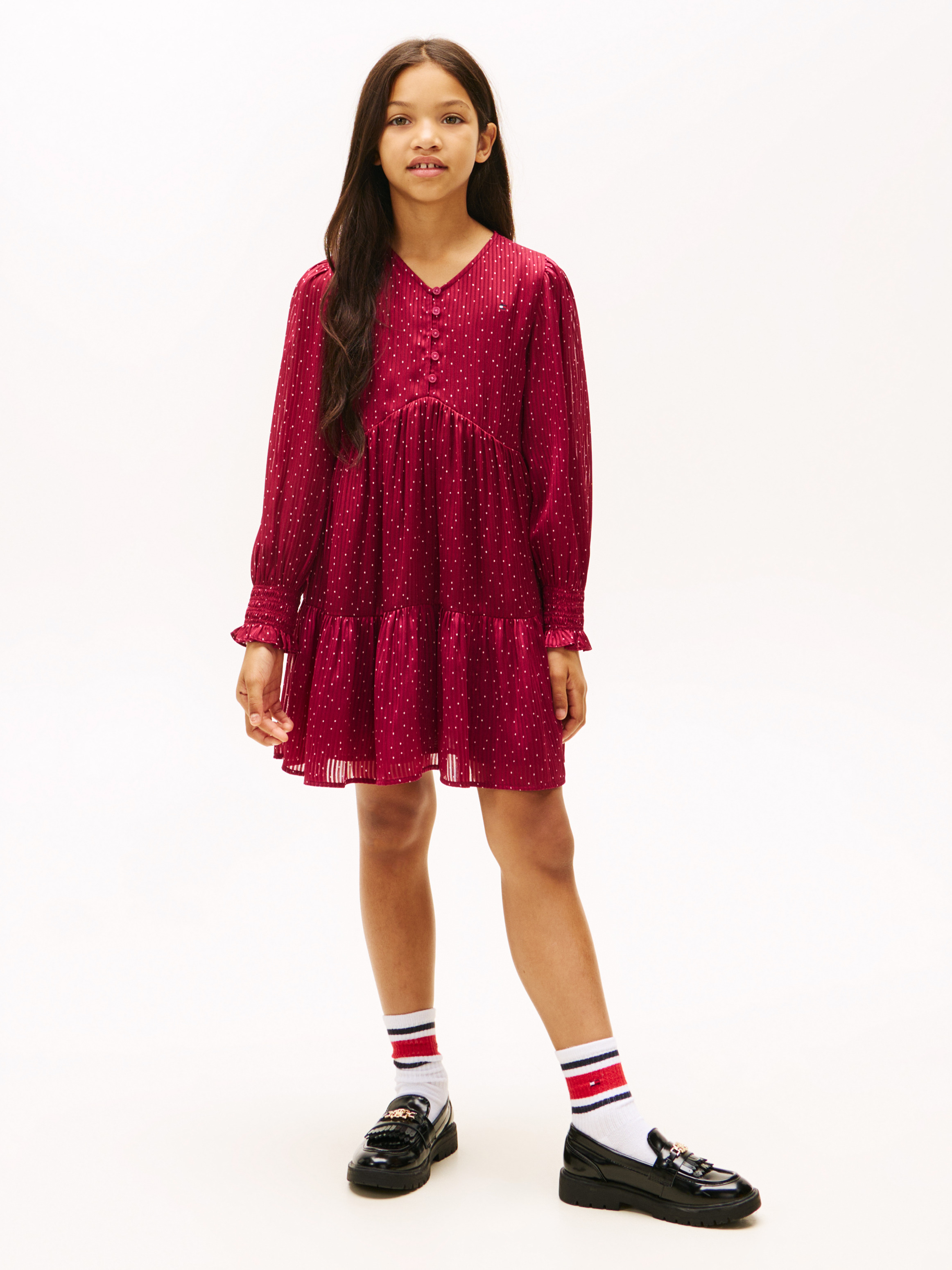 Girls 3-7 Festive Print Smock Detail A-Line Dress