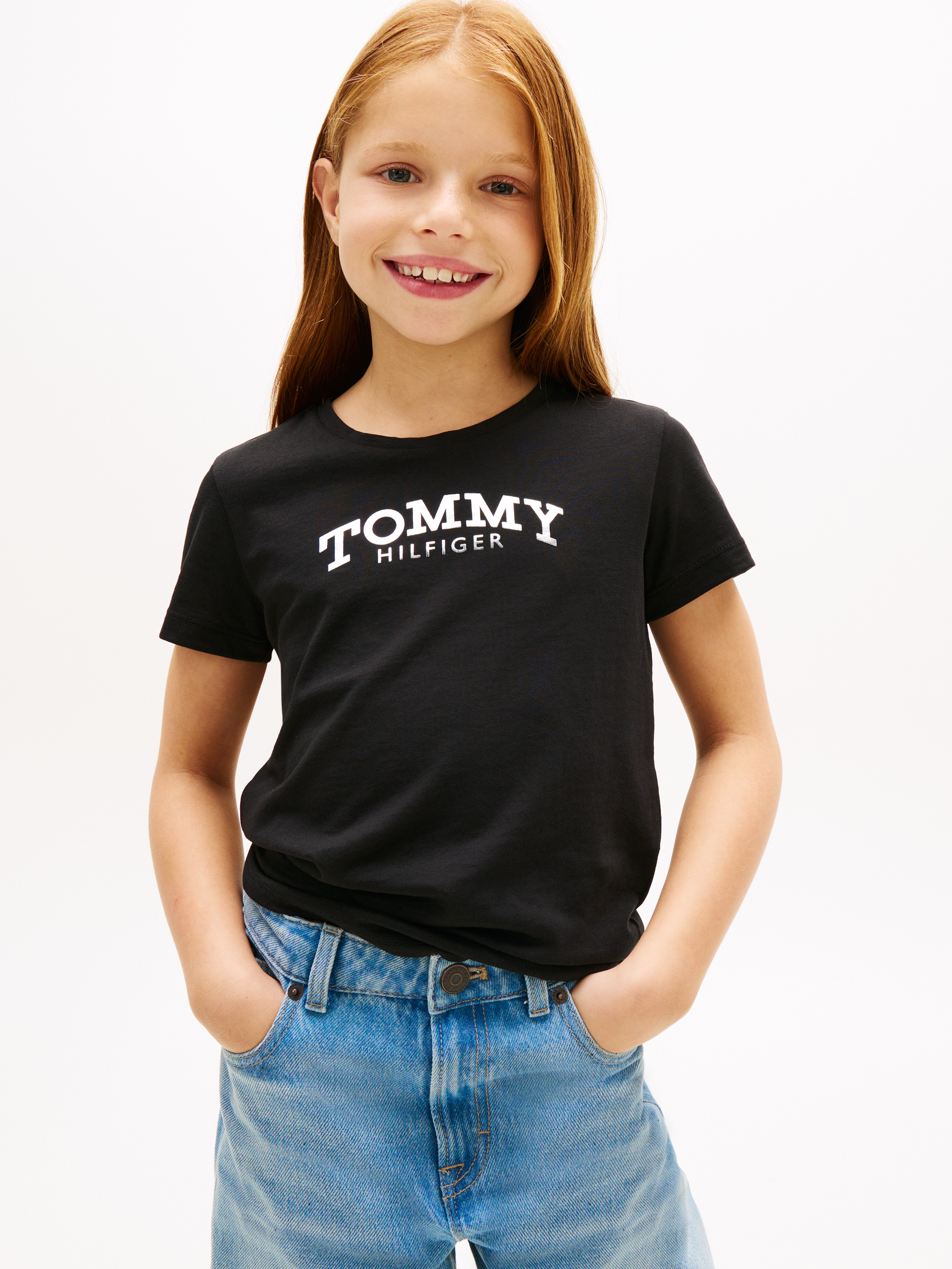 Girls 8-16 Metallic Logo Slim Crew Neck T-Shirt
