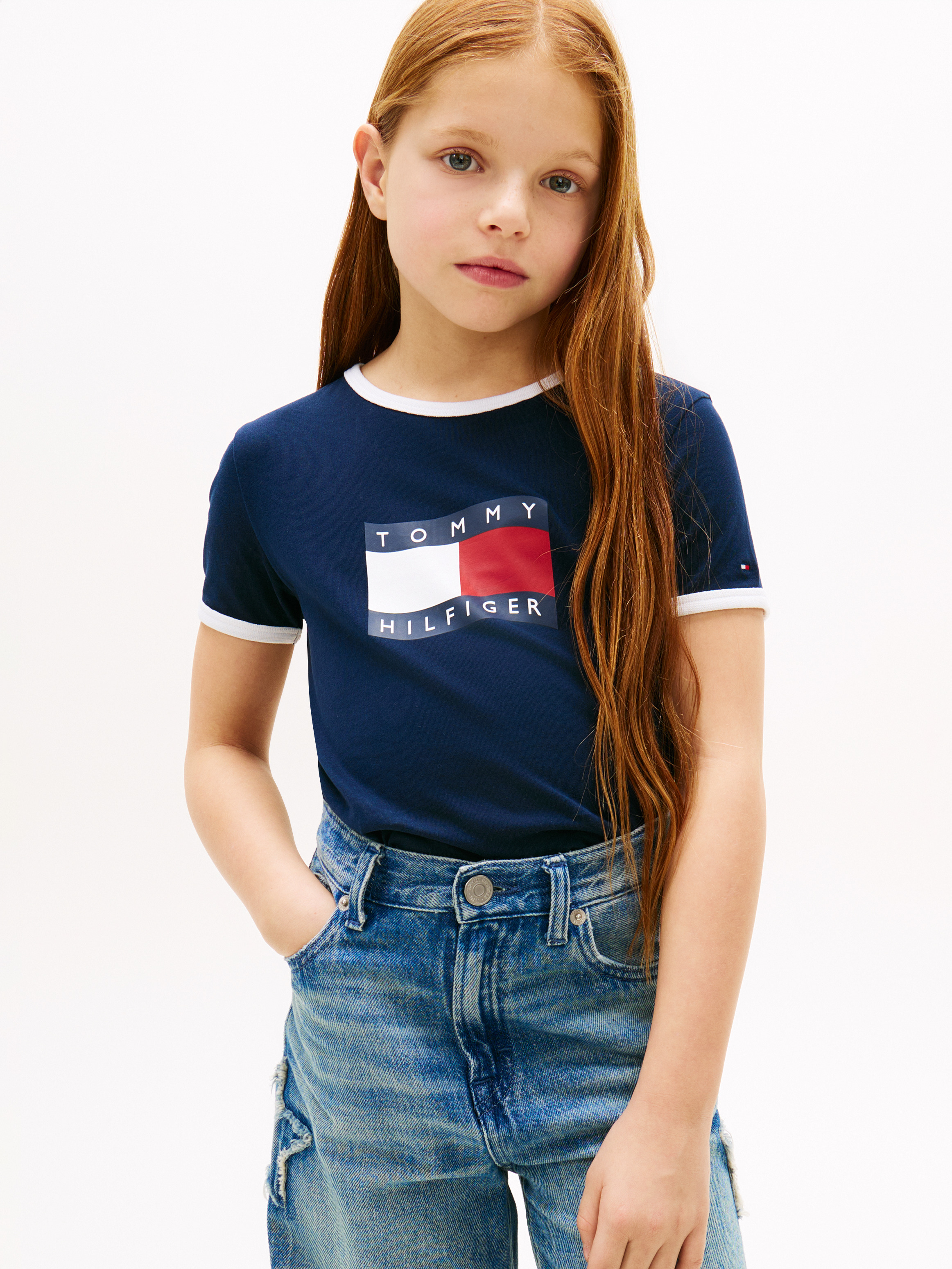 Girls 8-16 Wavy Flag Jersey Ringer T-Shirt