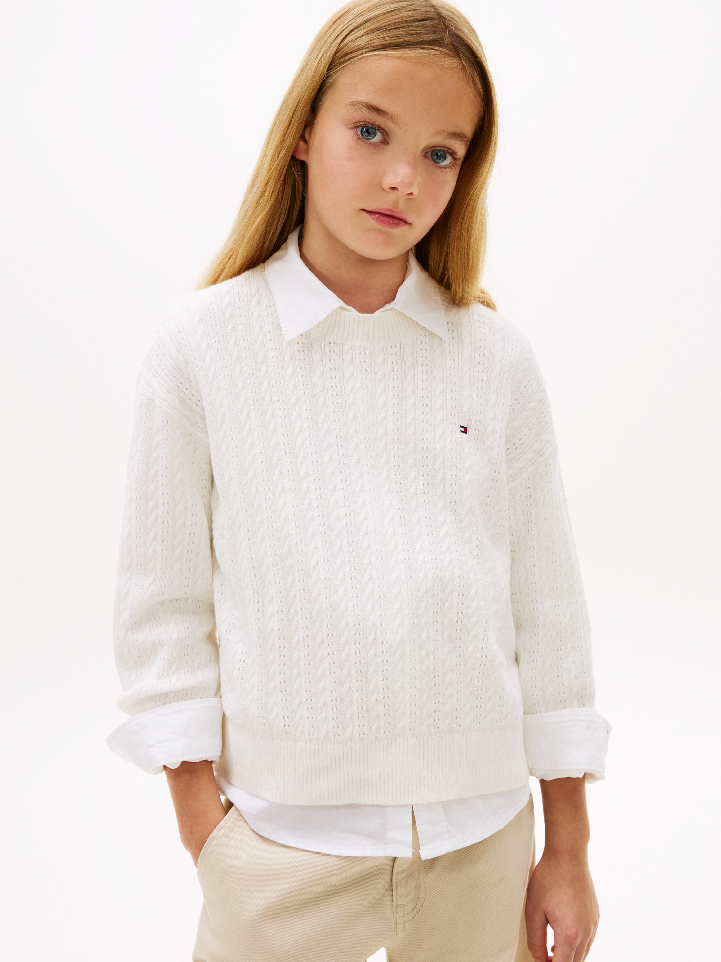 Girls 8-16 Pointelle Cable Knit Relaxed Jumper
