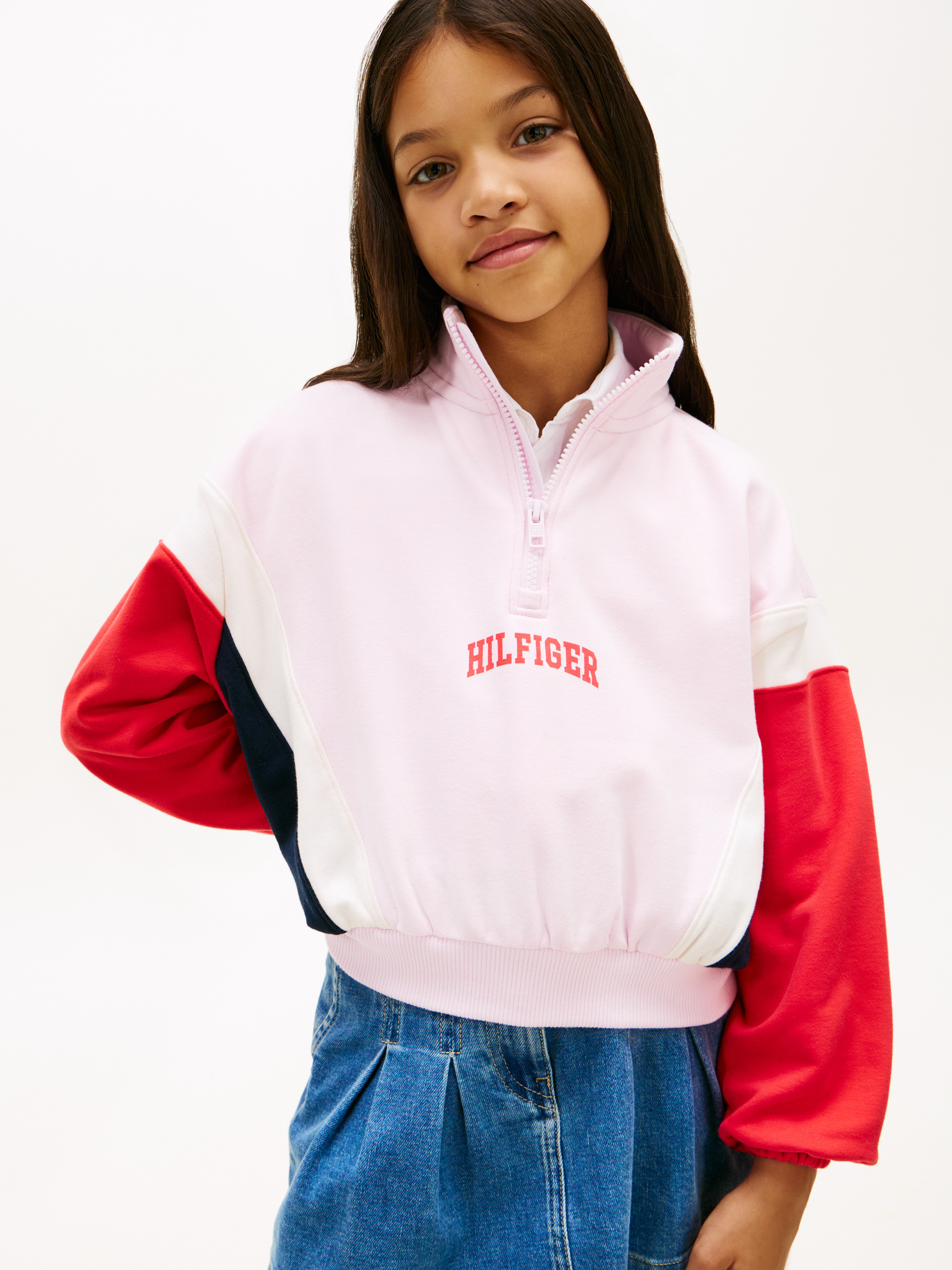 Girls 8-16 Colour-Blocked Oversized Half-Zip Jumper