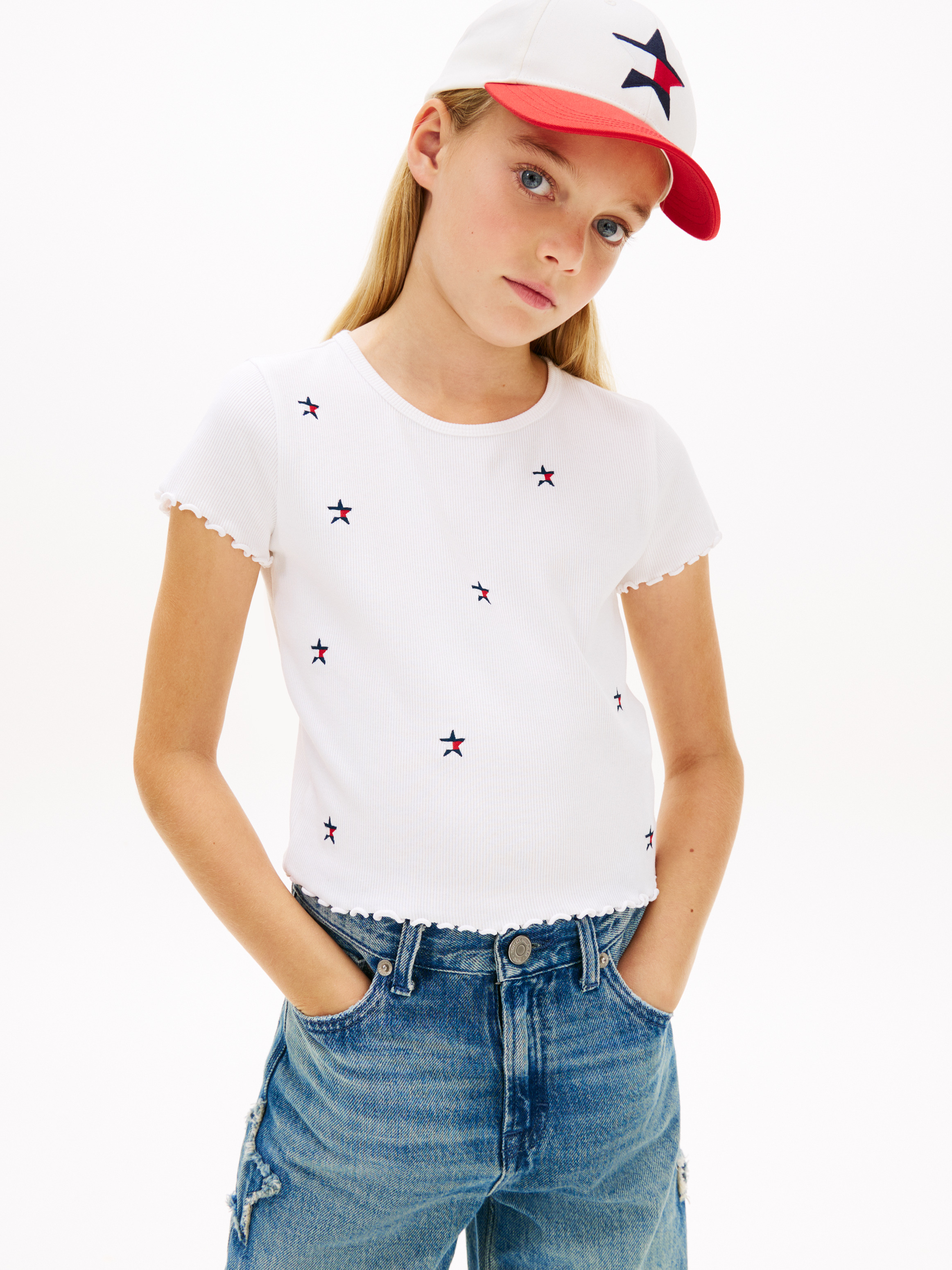 Girls 8-16 Star Flag Embroidery Extra Slim Top