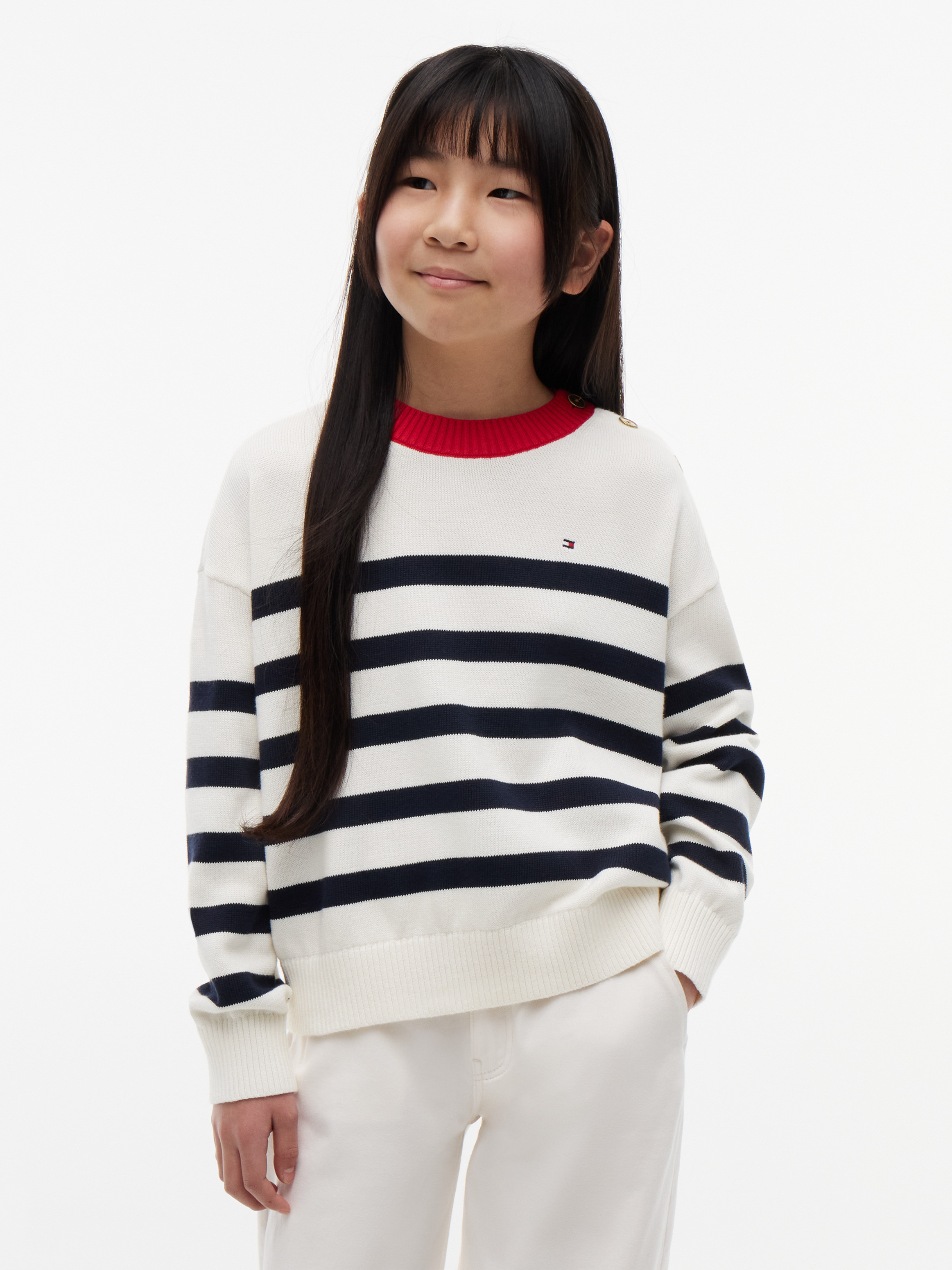Girls 8-16 Gold-Tone Button Relaxed Jumper